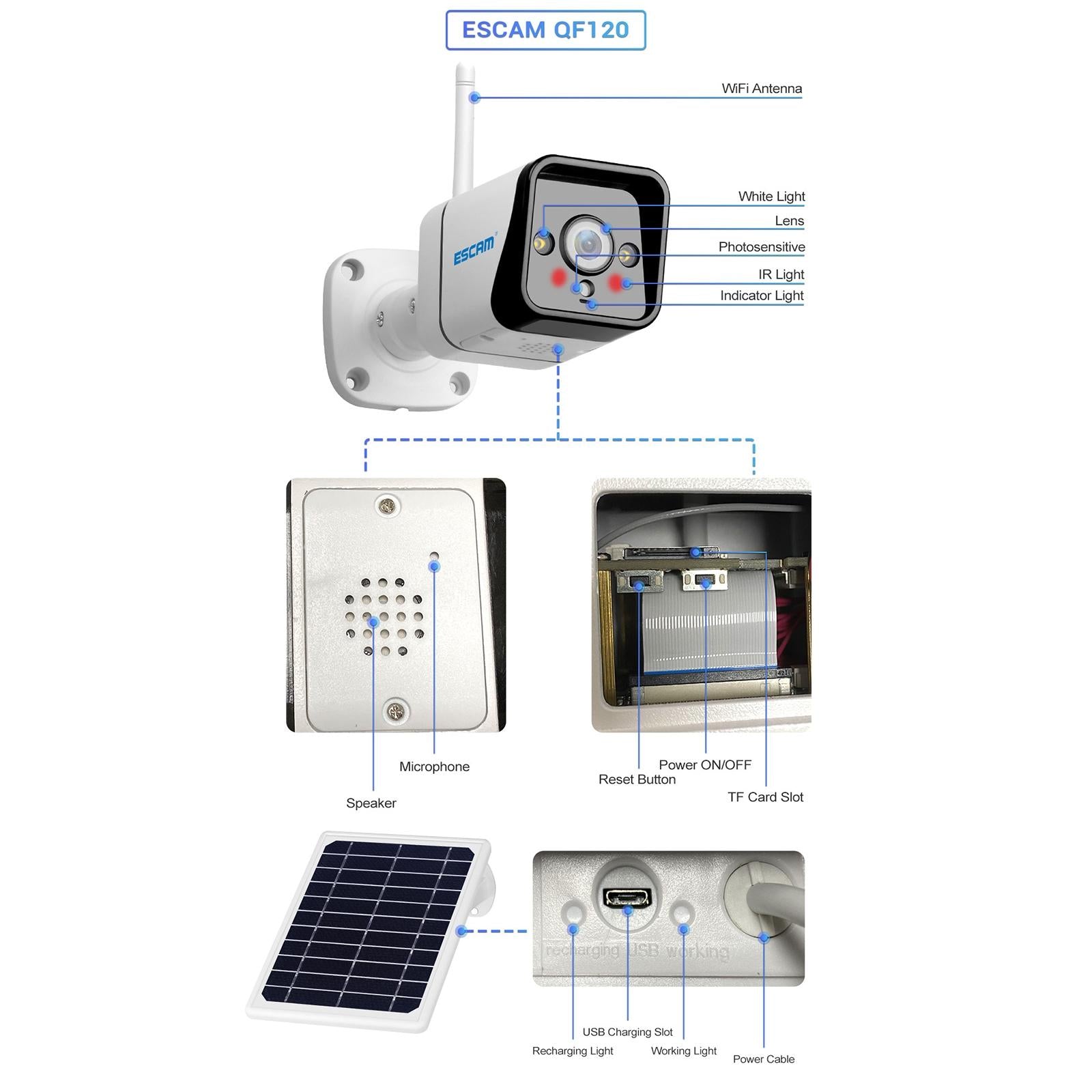 Waterproof Wifi Solar Camera With Night Vision & Motion Detection & Two Way Audio & Tf Card - 1080P-1915198242639974407