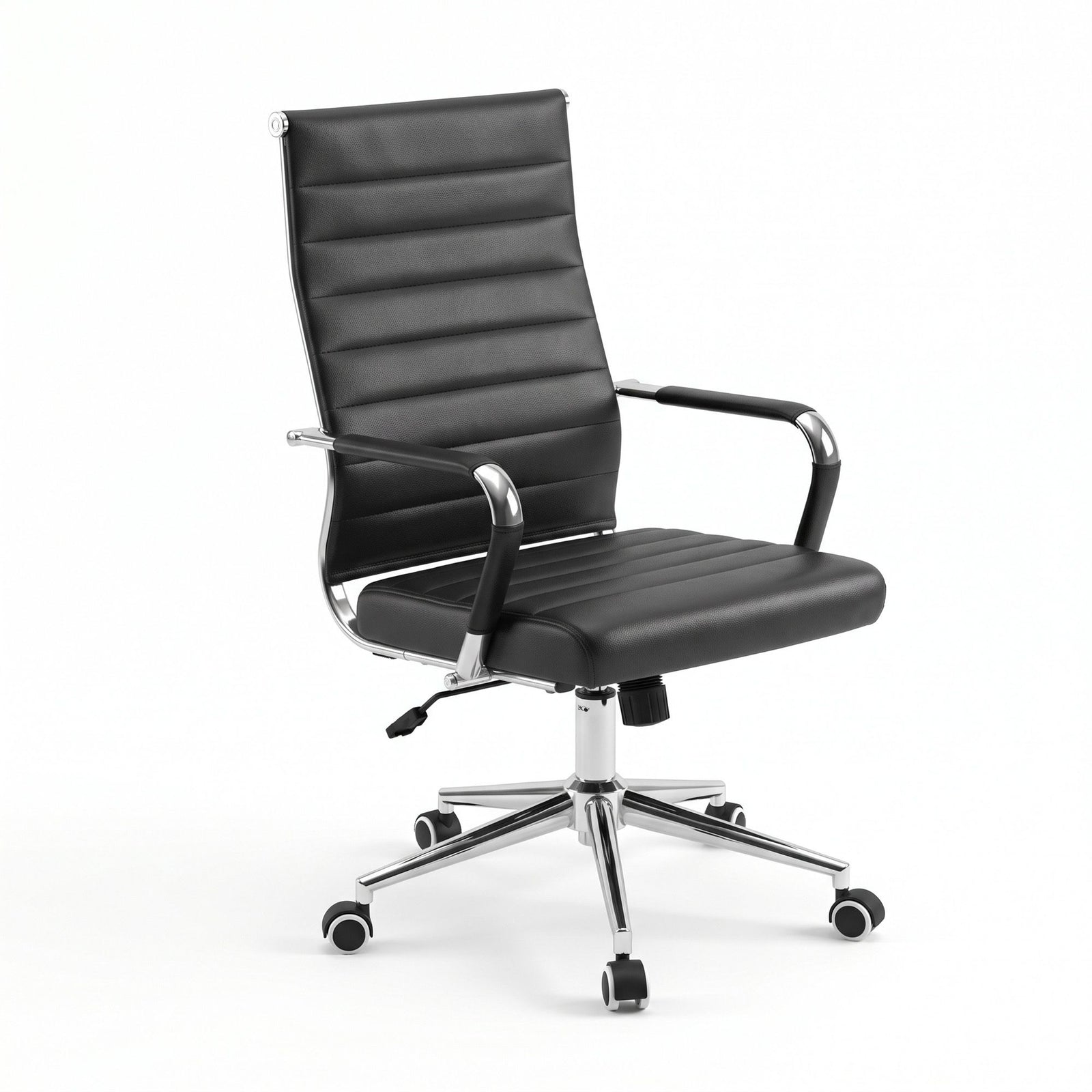 Artiss Conference Office Chair Swivel Computer Chair High Back Ribbed PU Leather Black