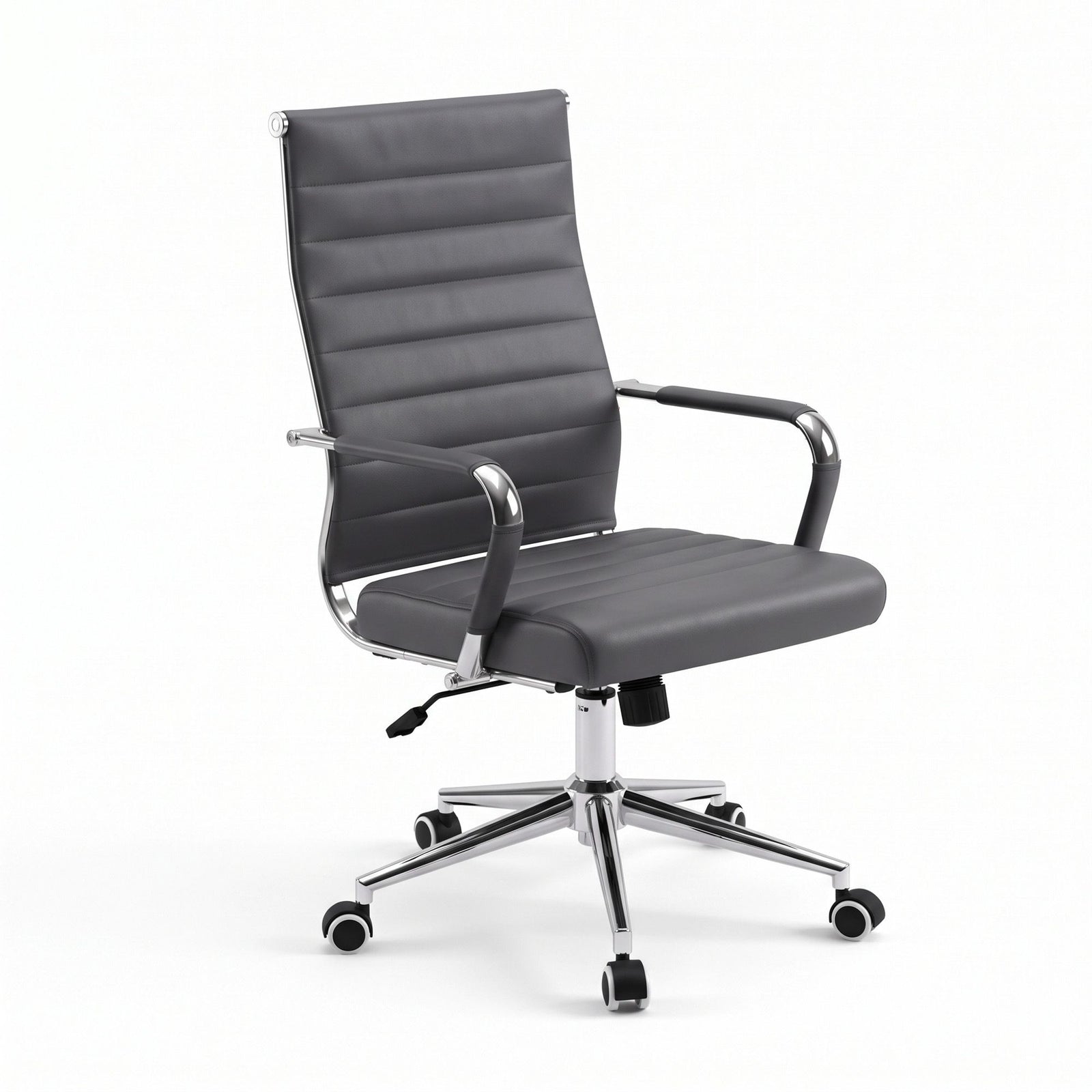 Artiss Conference Office Chair Swivel Computer Chair High Back Ribbed PU Leather Grey