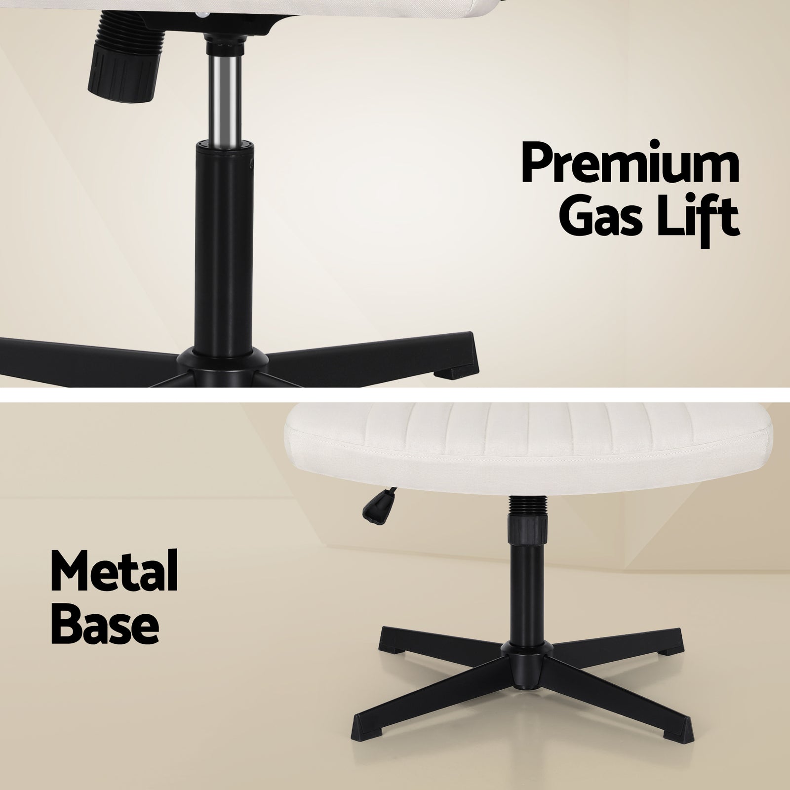 Artiss Criss Cross Chair No Wheels Fabric Wide Cross Legged Office Desk Vanity Chair Armless, Height Adjustable, Swivel Home Office Chair for Home Computer Task, Beige