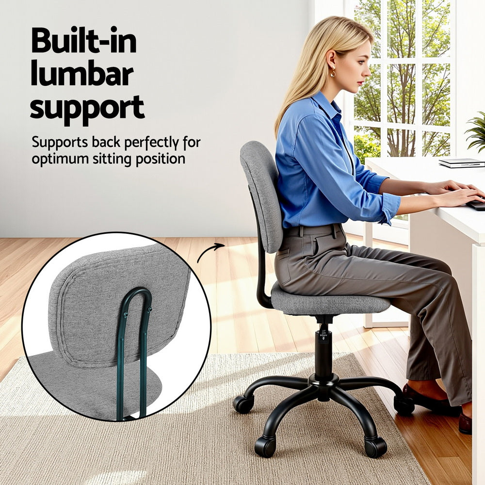 Artiss Armless Office Chair with Wheels, Ergonomic 360° Swivel Home Office Desk Chair, Height Adjustable Computer Task Chair with Fabric Back and Seat for Small Space, Grey