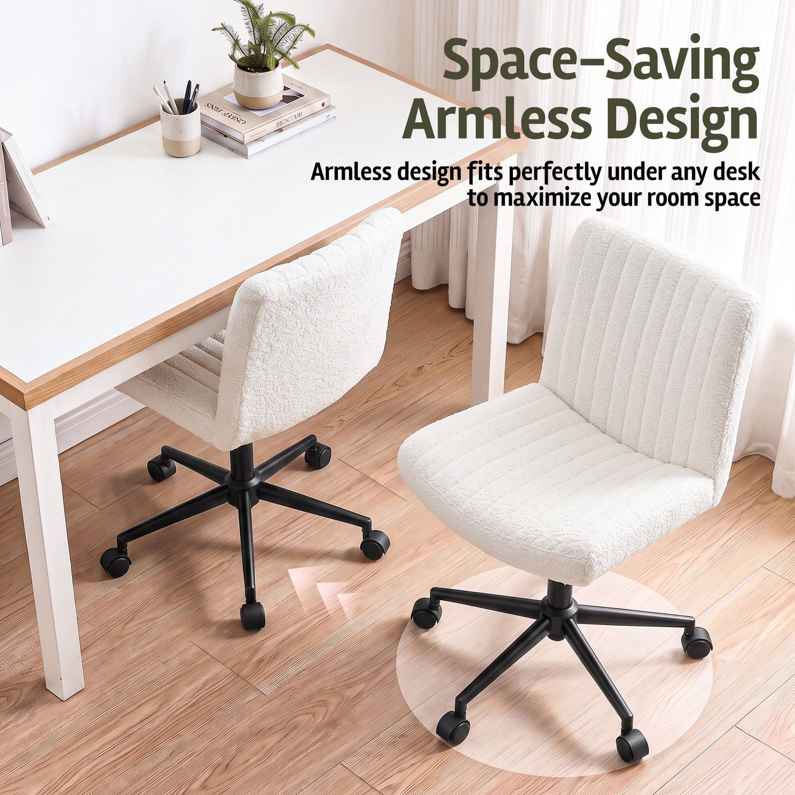 Artiss Armless Cross Legged Office Chair Wide Seat Vanity Chair Teddy Fleece Beige