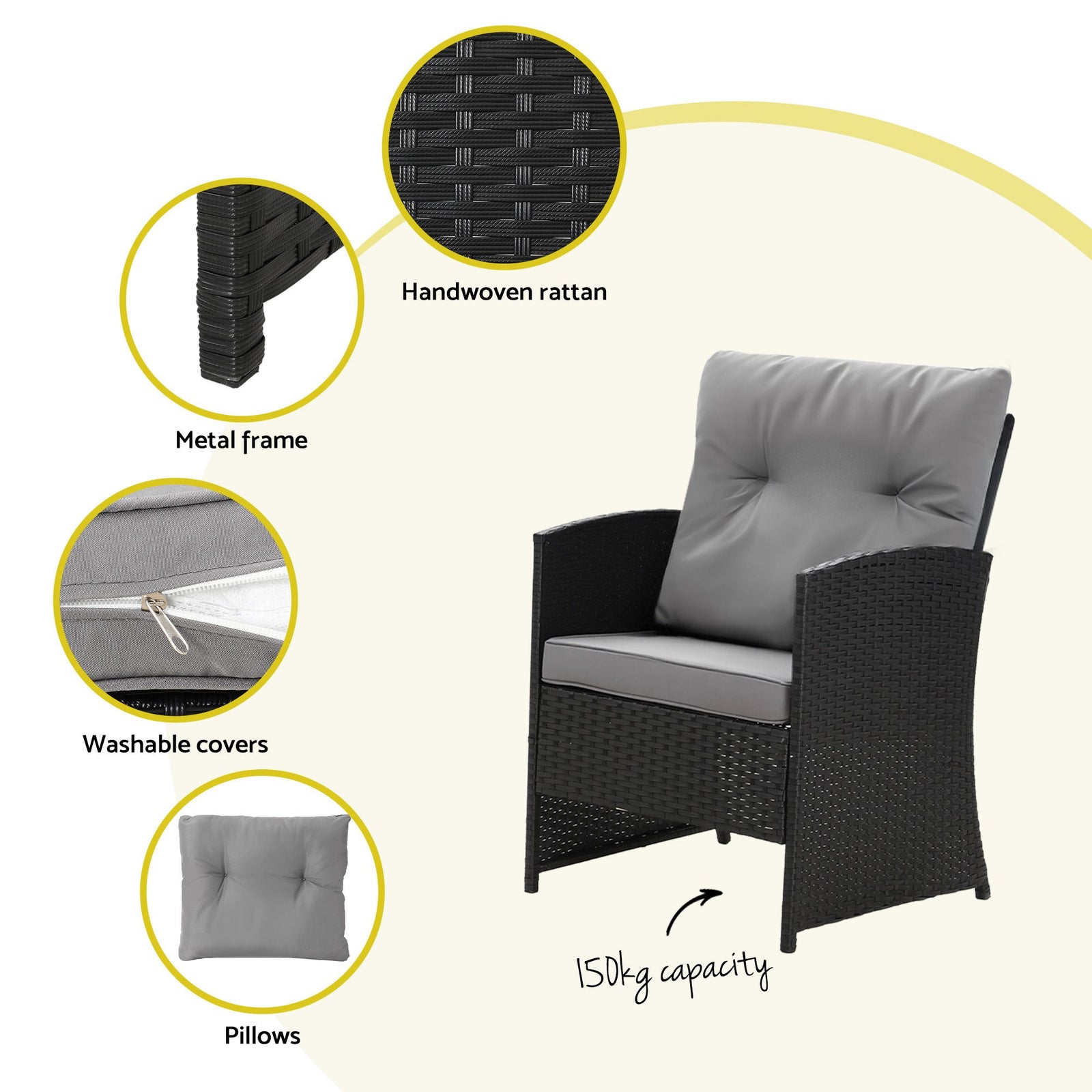 Gardeon 4-Piece Outdoor Sofa Set Coffee Table Chair Rattan Furniture Black