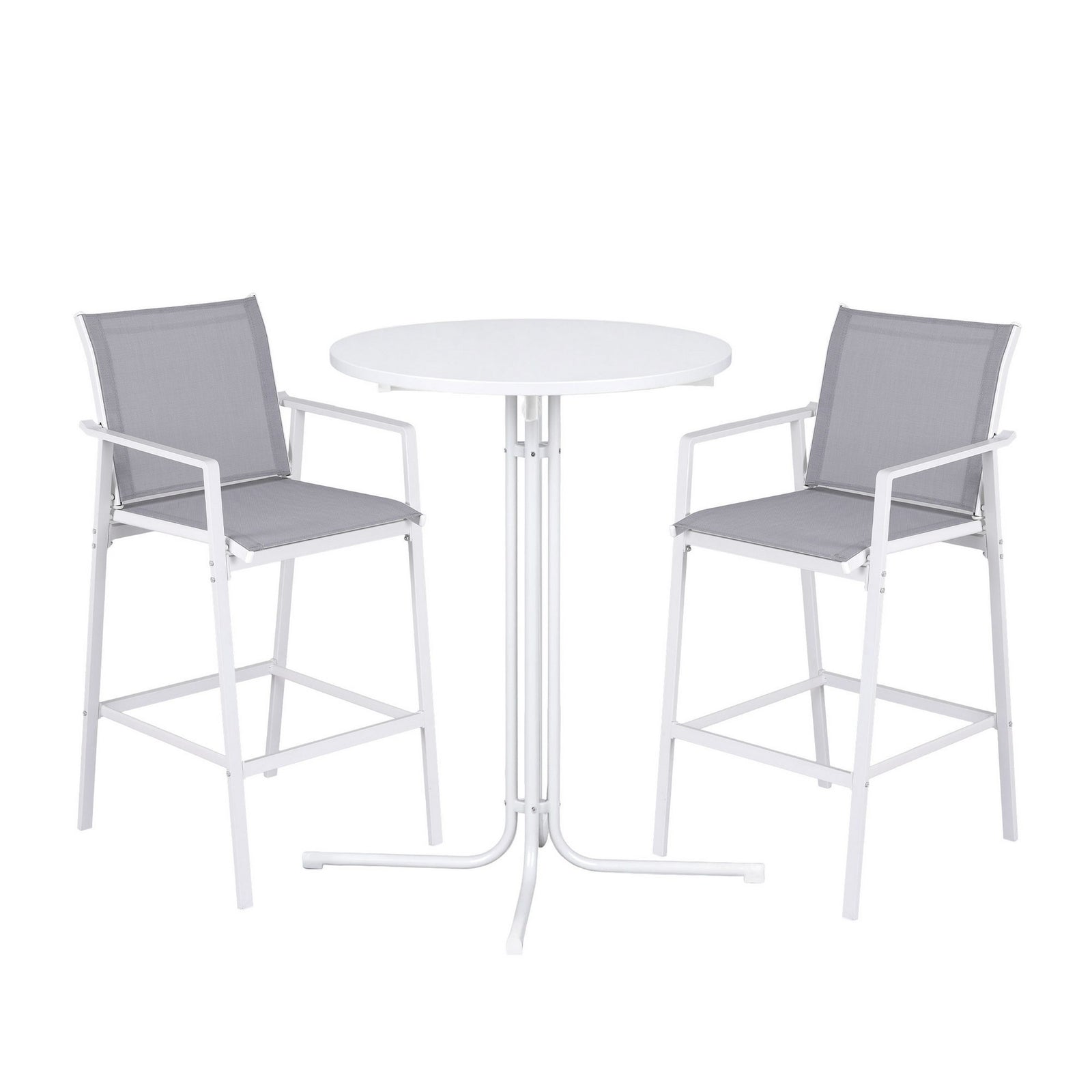 Gardeon 3PC Outdoor Bar Set Stools Dining Chairs Table Patio Furniture Bistro Set Steel White