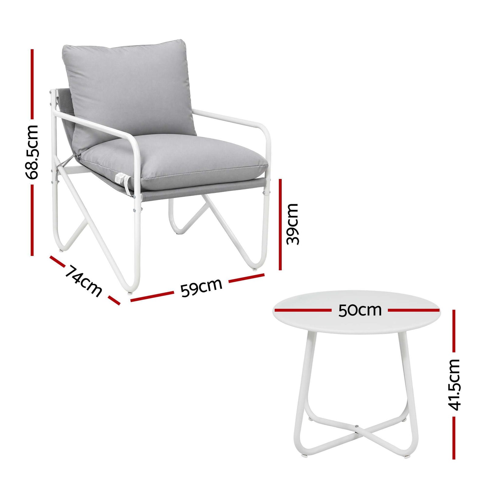 Gardeon Outdoor Bistro Set 3 Piece Patio Furniture Conversation Table and Chairs Grey