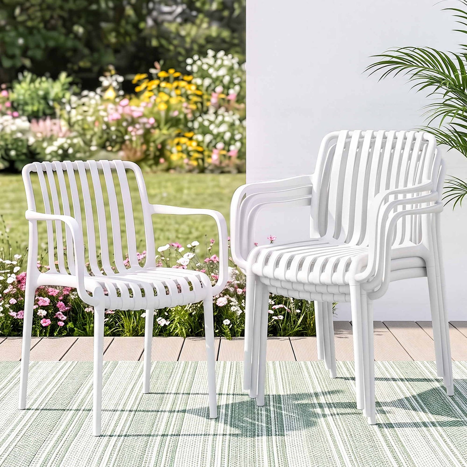 Gardeon 4PC Outdoor Dining Chairs Patio Furniture PP Stackable Chair Garden White