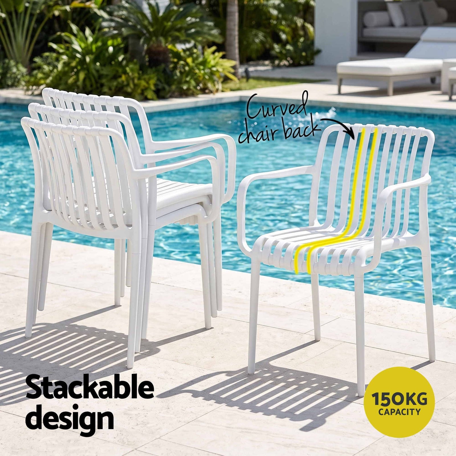 Gardeon 4PC Outdoor Dining Chairs Patio Furniture PP Stackable Chair Garden White