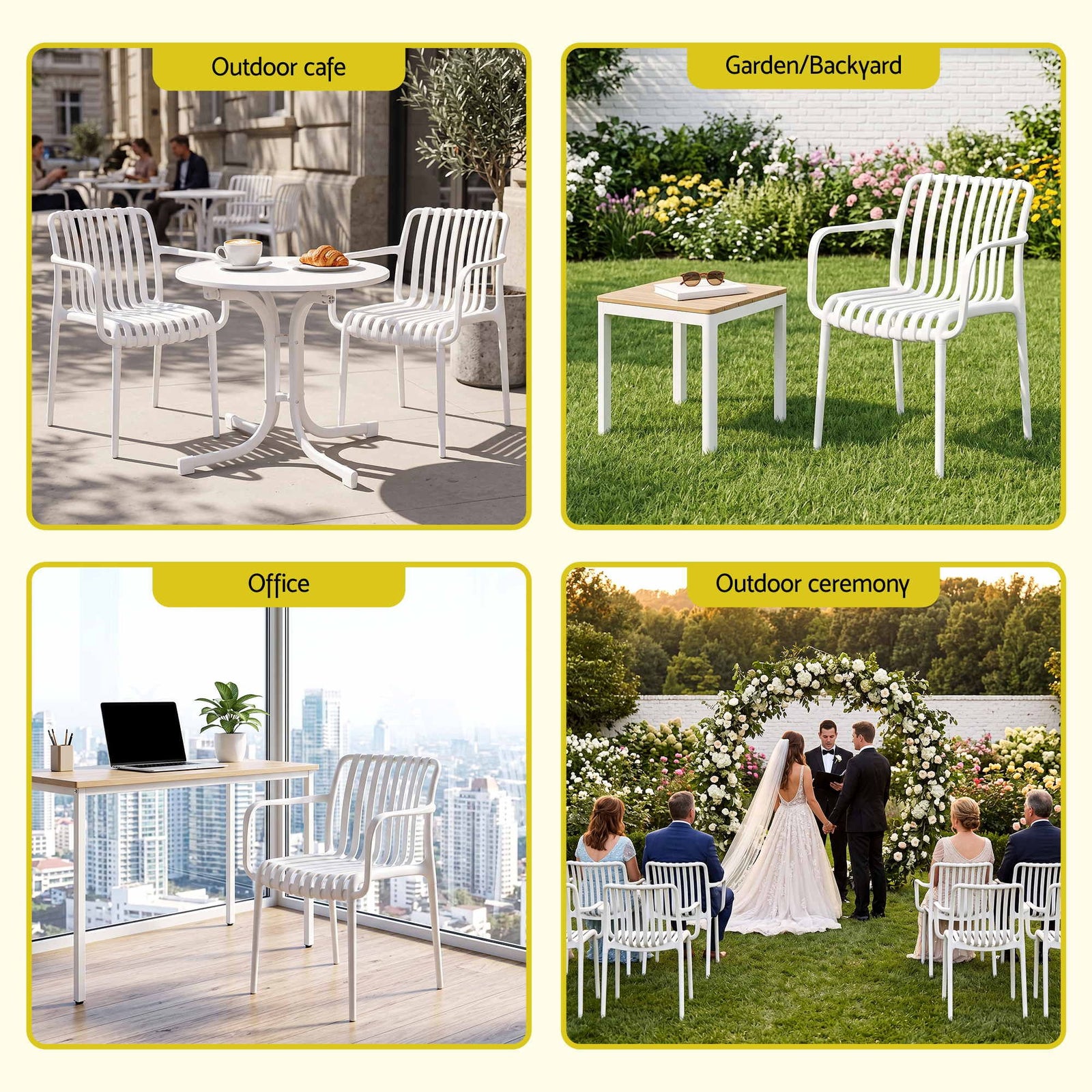 Gardeon 4PC Outdoor Dining Chairs Patio Furniture PP Stackable Chair Garden White