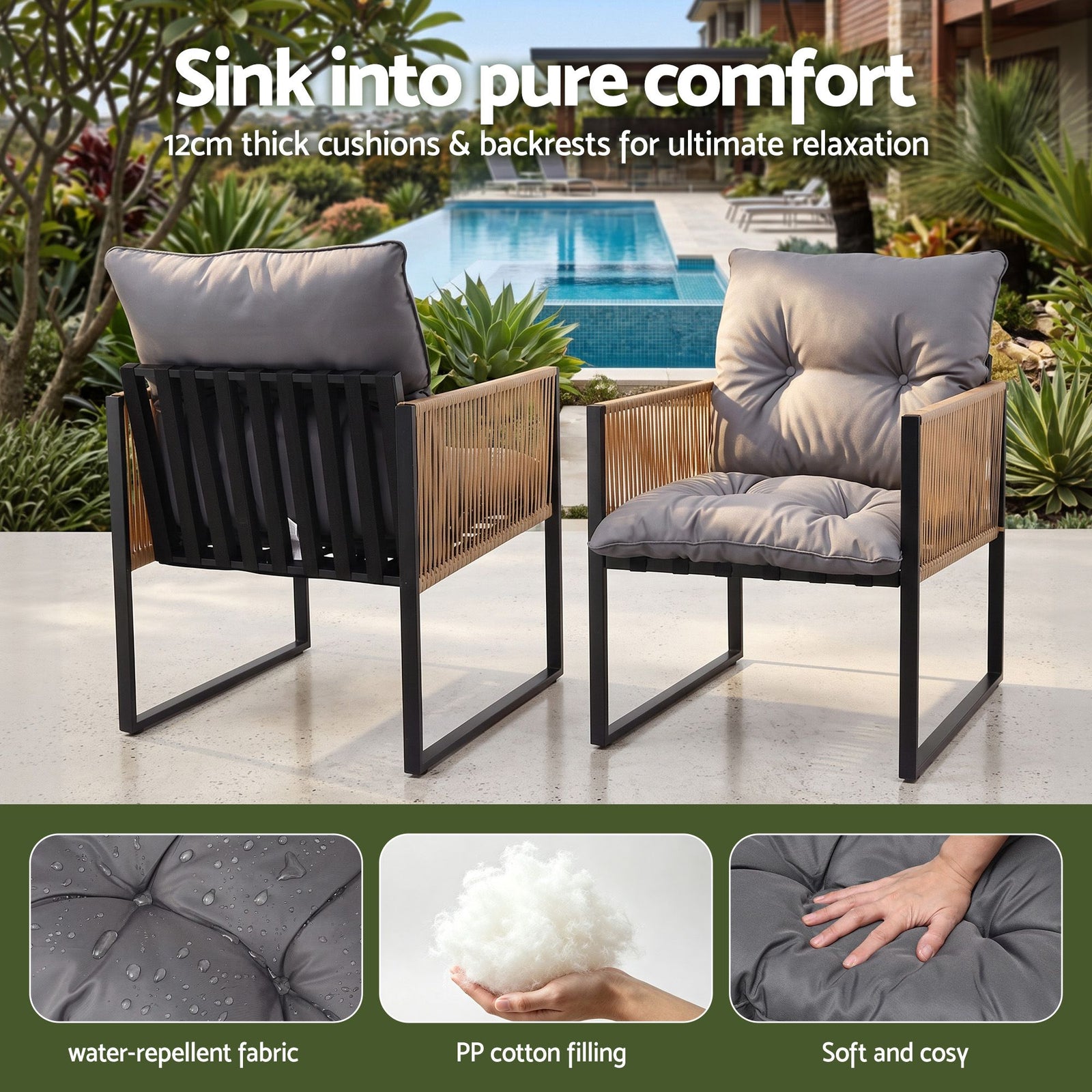 Gardeon 2PC Outdoor Dining Chair Wicker Patio Armchair Cushion Garden Furniture