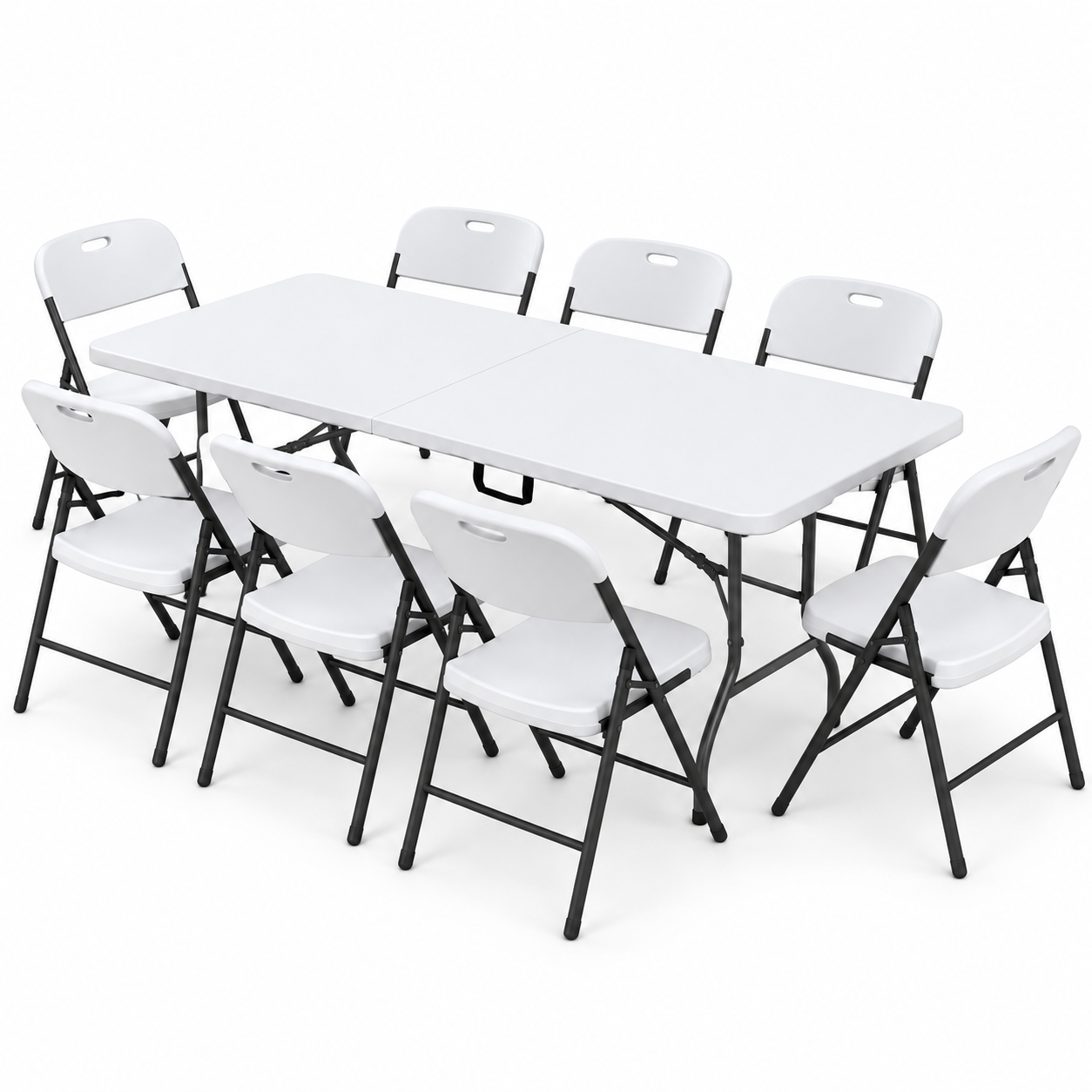 Gardeon 9PCS Outdoor Dining Set 180CM Folding Table and Chairs Patio Furniture White