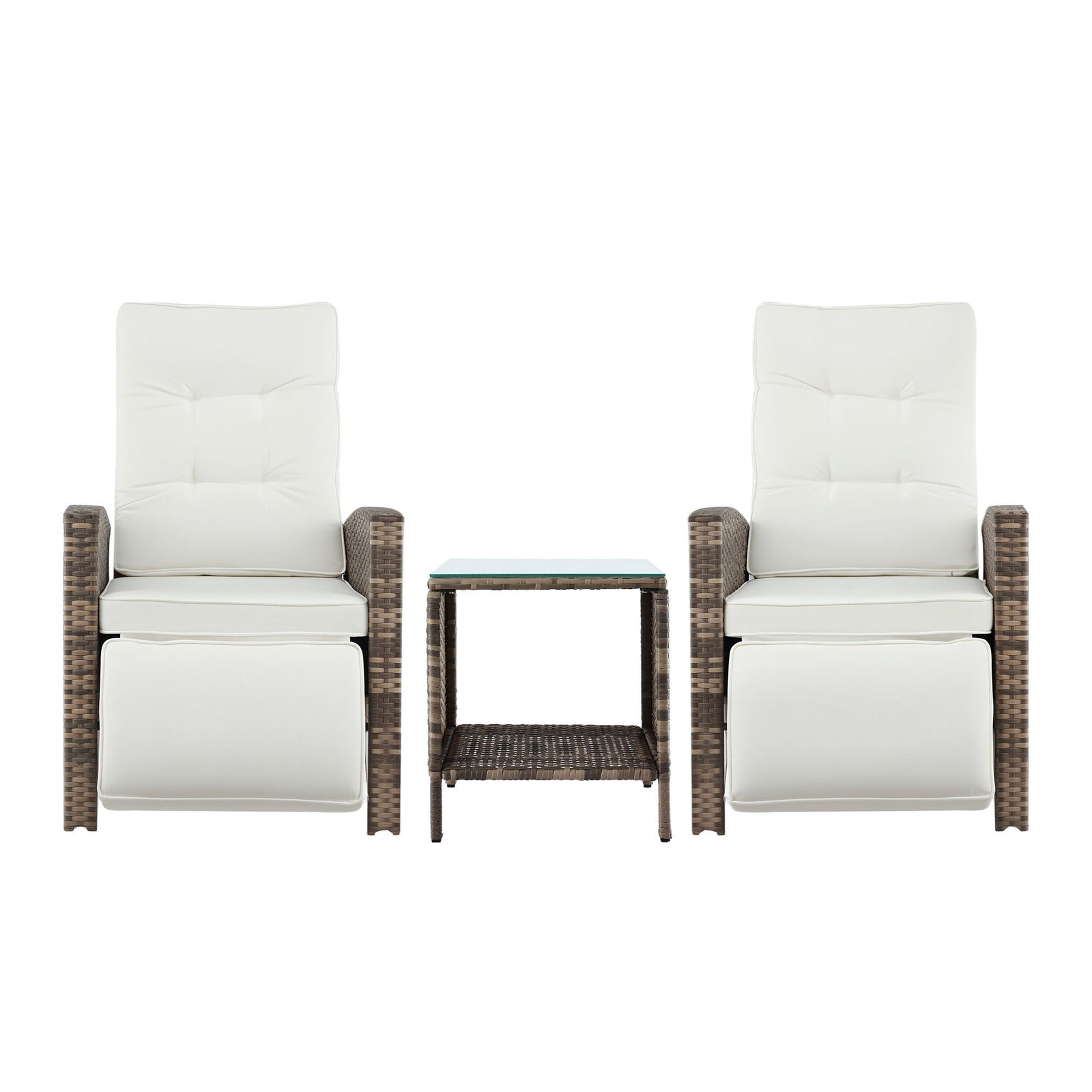 Gardeon 3PC Outdoor Bistro Set Recliner Chairs Table Sun lounge Patio Furniture Wicker Adjustable