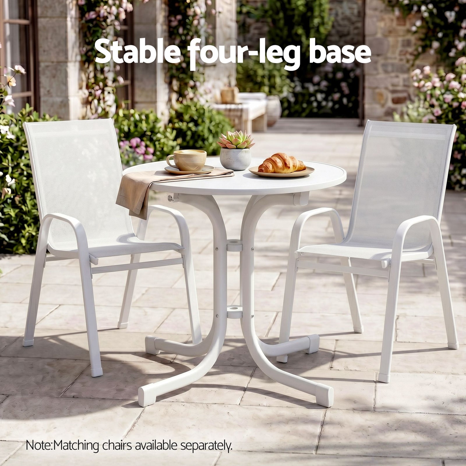 Gardeon Outdoor Side Table 80cm Folding Steel Round Bistro Desk Cafe Patio Furniture White