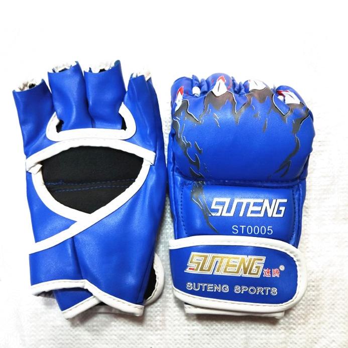 Adults Half-Finger Pu Leather Boxing Gloves - Blue Training-1915196569657937921