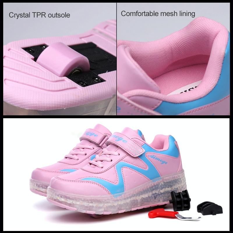 29 Rechargeable Led Roller Skates - Pink Ultra Light Double Wheel-1915196538955632642