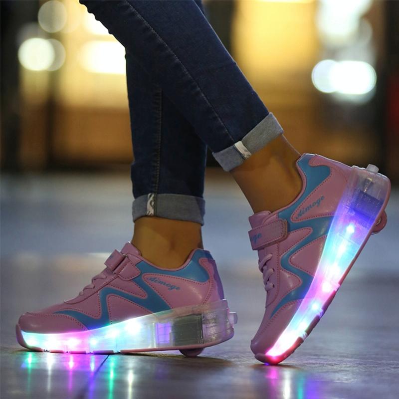 Rechargeable Led Roller Skates - Double Wheel Ultra Light Pink Size 40-1915196539874185225