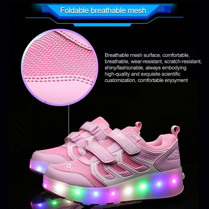 Rechargeable Double Wheel Roller Skating Shoes - Ultra Light Mesh - Black - Size 41-1915196744250036228