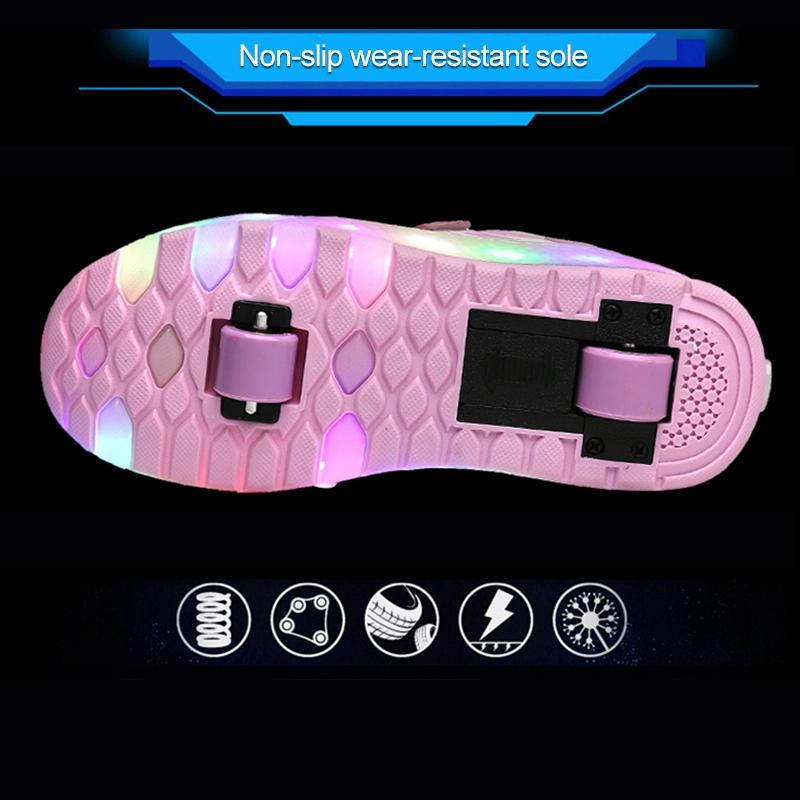 Rechargeable Double Wheel Roller Skating Shoes - Ultra Light Mesh - Black - Size 41-1915196744250036231