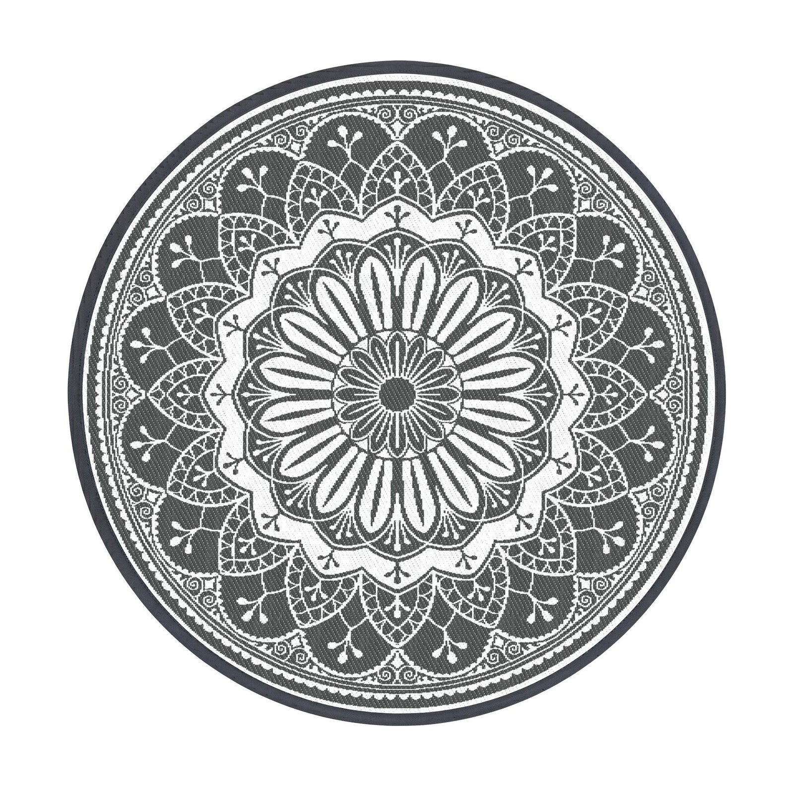 Gardeon 180CM Outdoor Rug Reversible Carpet PP Area Mat Patio Rugs Round Grey