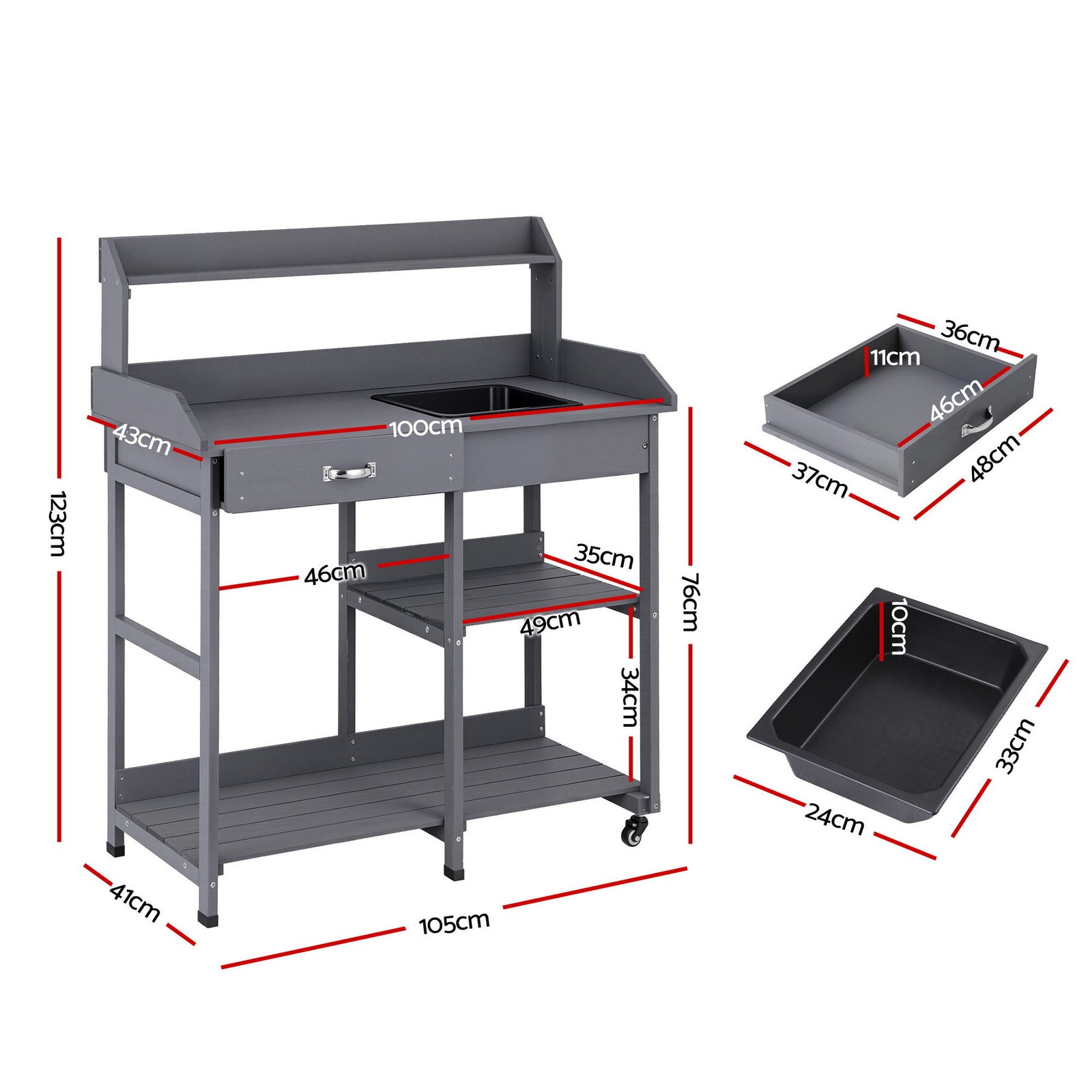 Gardeon Outdoor Potting Bench Table Storage Cabinet Potters Garden Workstation Grey
