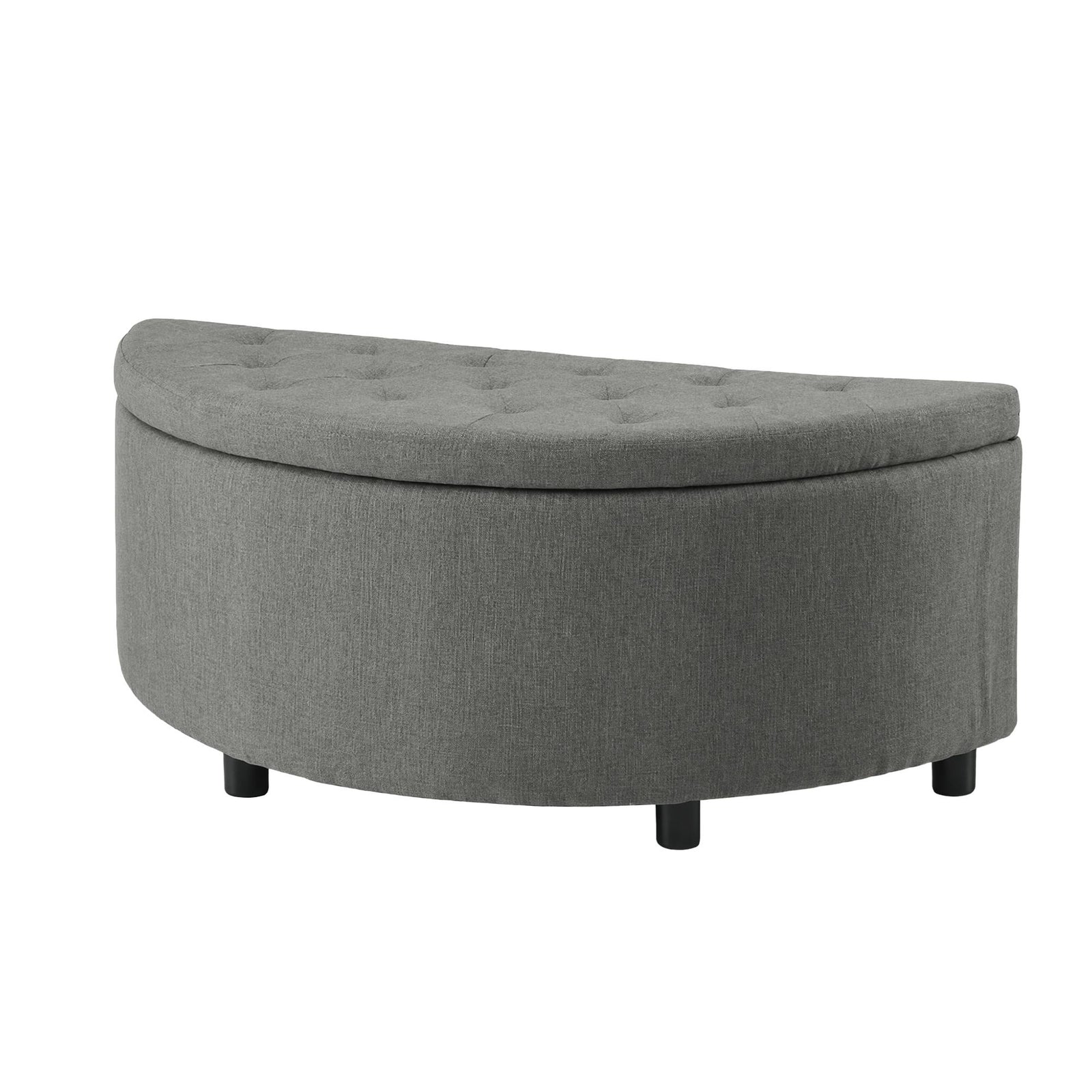 Artiss Storage Ottoman Bench Linen Fabric Tufted Half Round Footstool Grey