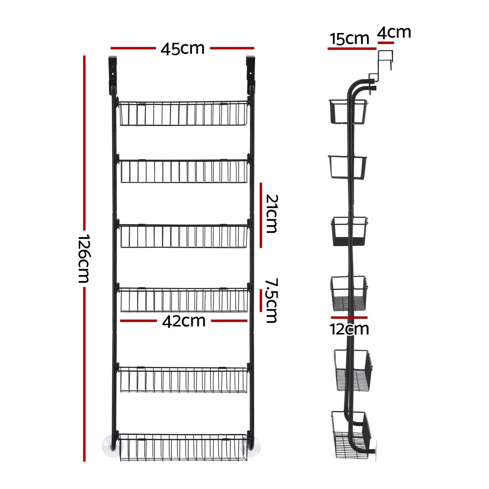 Artiss 2x Over Door Storage Pantry Organiser 6-Tier Metal Hanger Hook Black