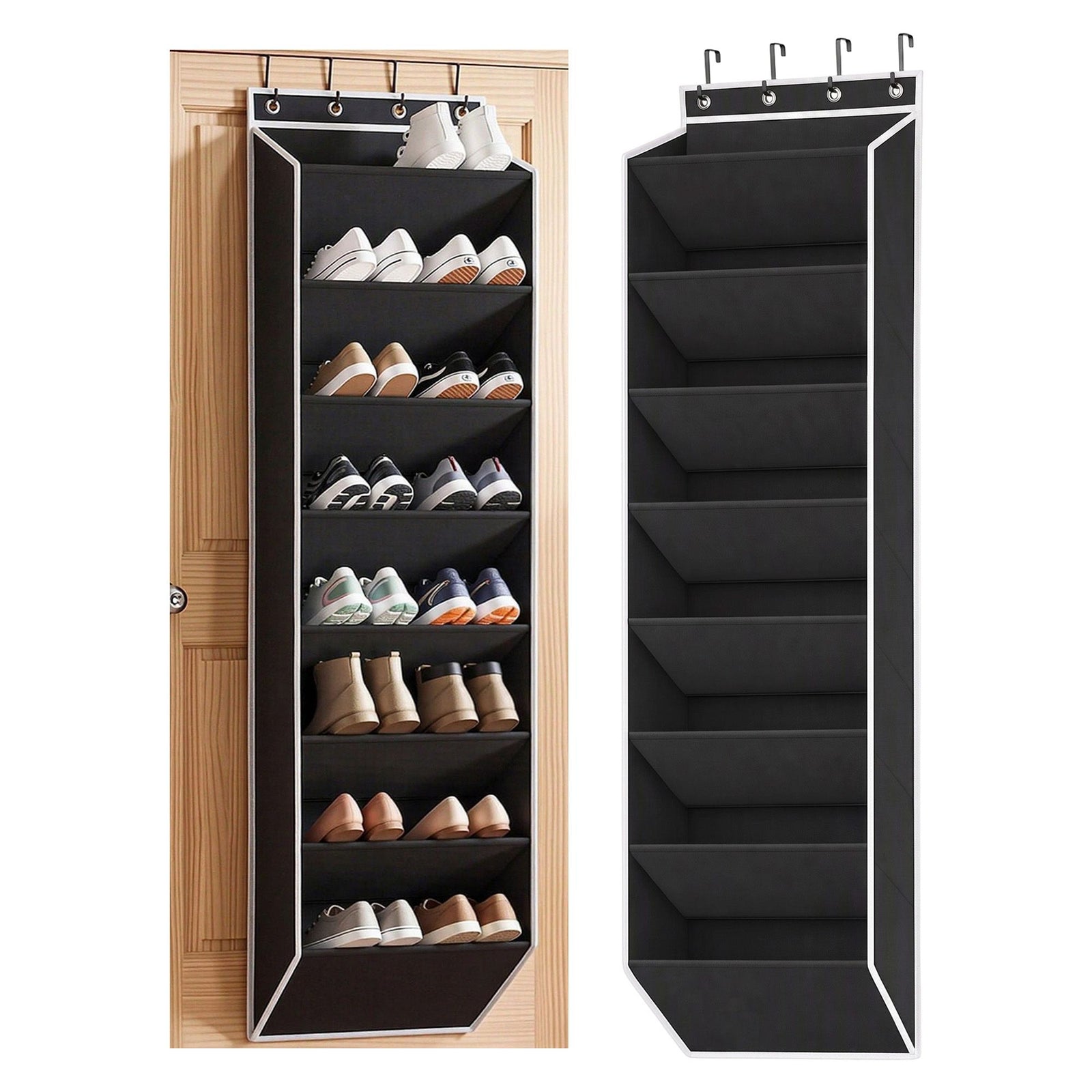Artiss Over Door Shoe Organiser Storage X2 8-Tier Pantry Hanger Fabric Black