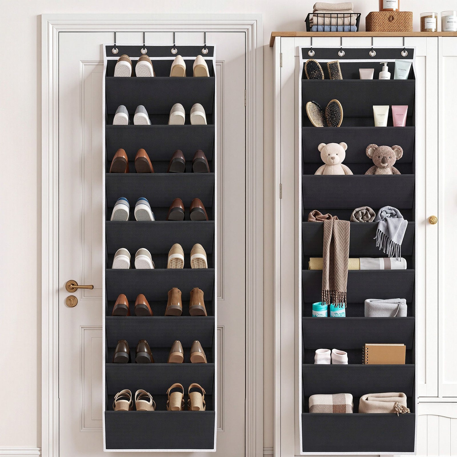 Artiss Over Door Shoe Organiser Storage X2 8-Tier Pantry Hanger Fabric Black