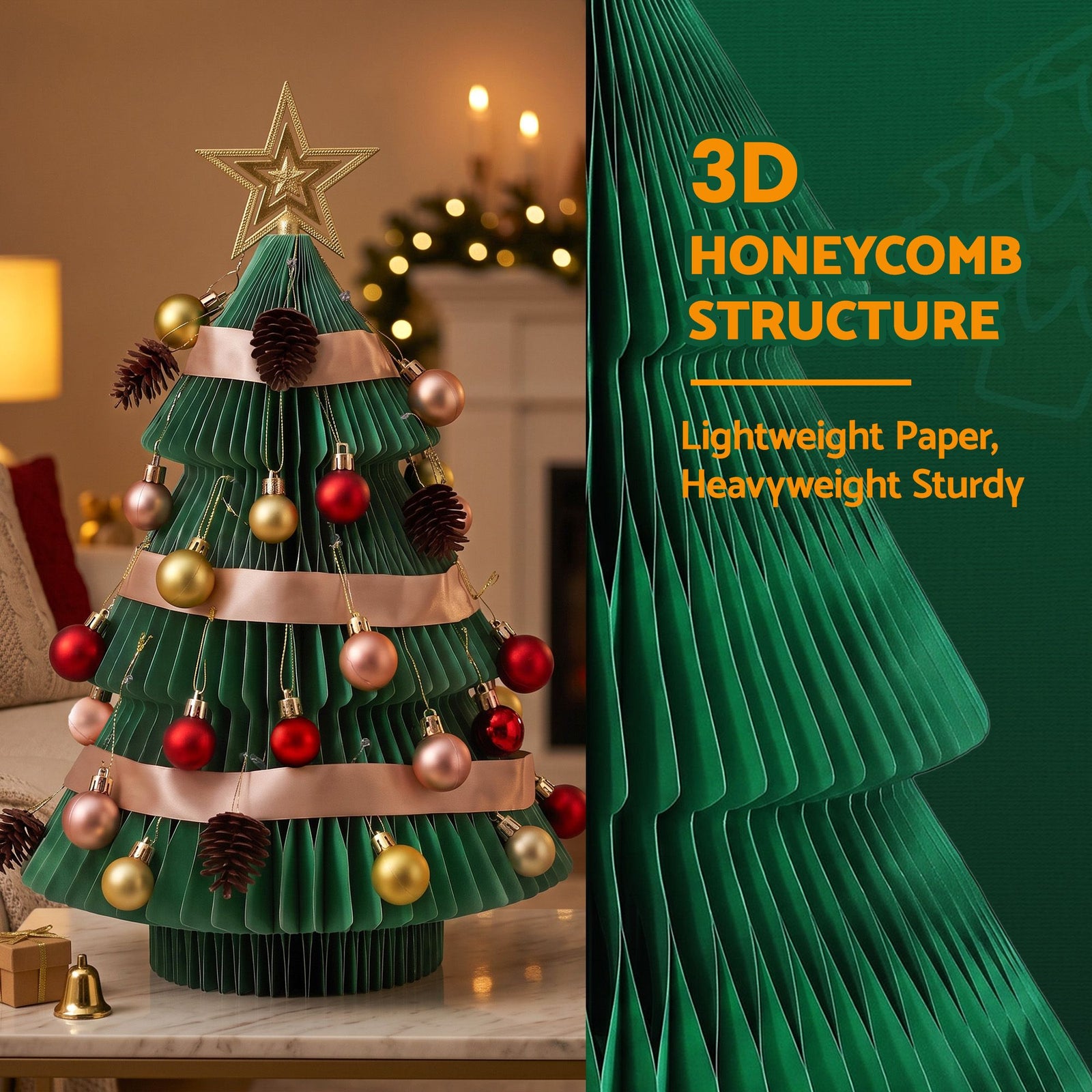Jingle Jollys Paper Christmas Tree 61CM w/ Star Topper Xmas Decor Tabletop Green DIY Ornament Set