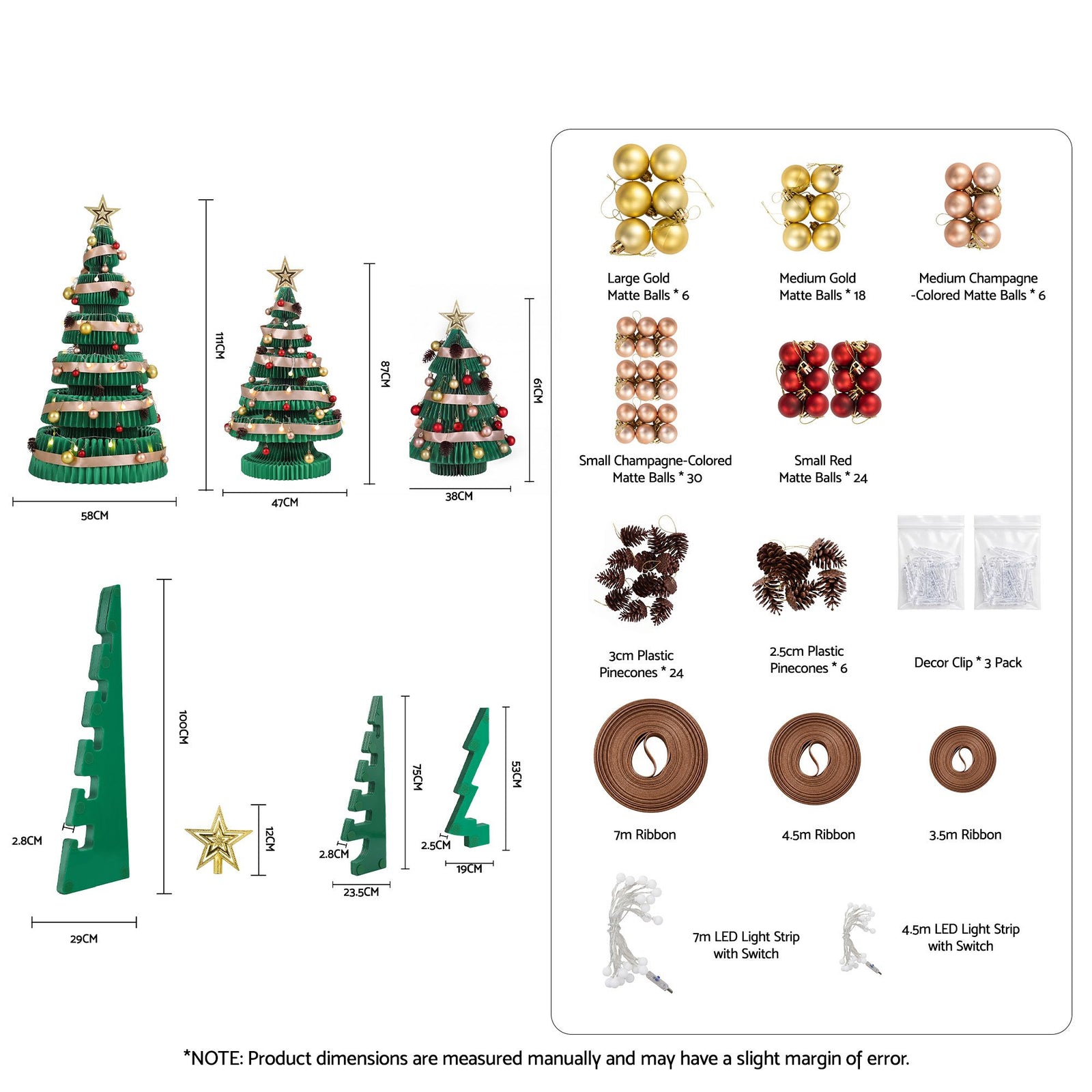 Jingle Jollys 3PCS Christmas Tree Decoration with Lights Foldable Easy Setup Tree