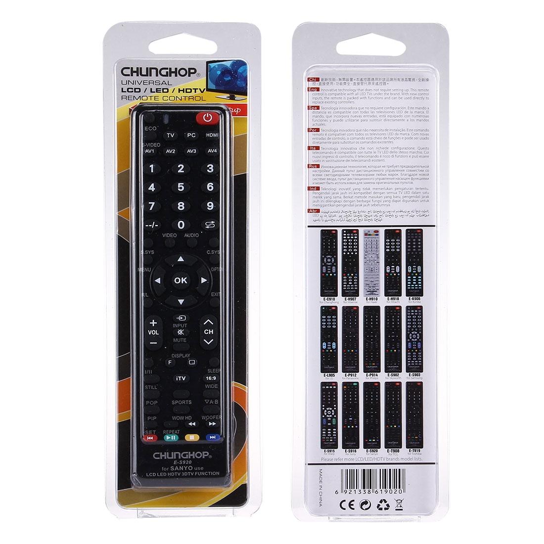 Universal Remote For Sanyo Led / Lcd / 3Dtv - Chunghop E S920-1915197162489253895