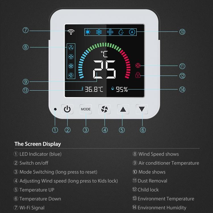 Smart Wifi Infrared Ac Controller - Colour Screen - White-1915196803444248581