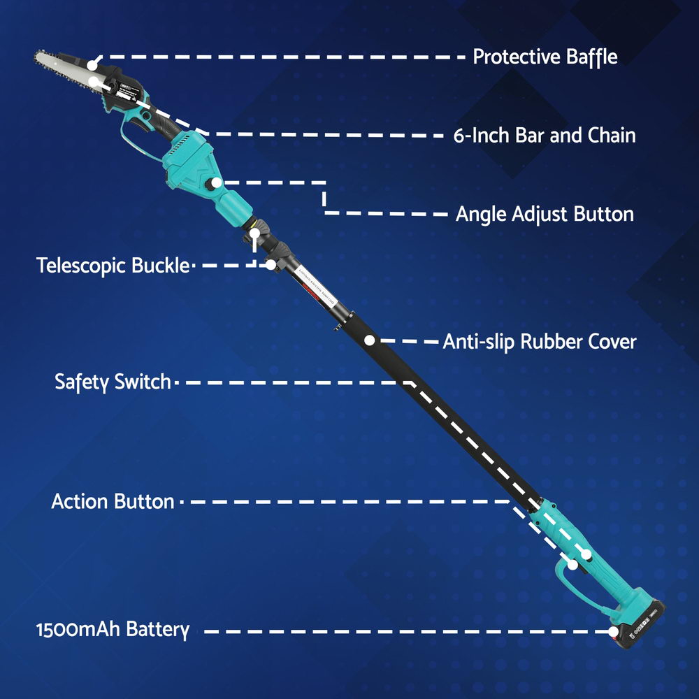 Giantz Telescopic Pole Chainsaw 6 Inch Cordless Tree Trimmer Kit 20V Battery