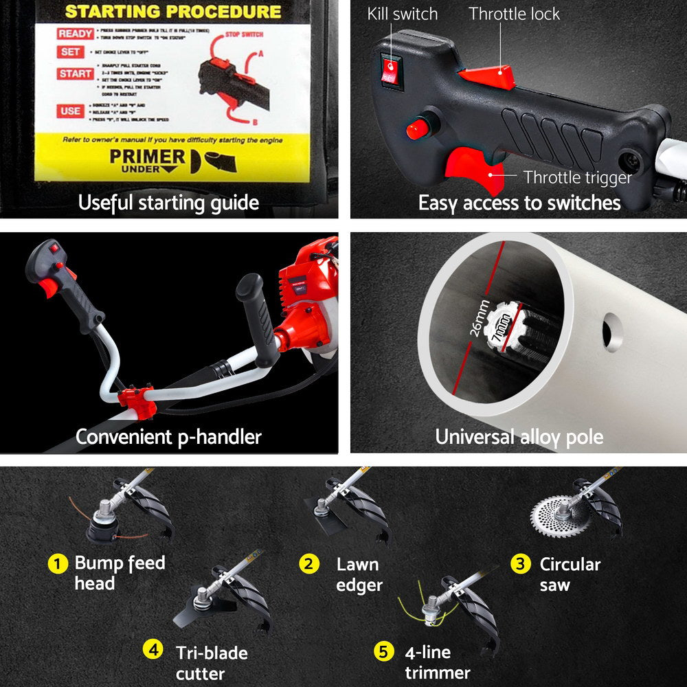 Giantz Pole Chainsaw 5in1 Petrol Circular Saw Hedge Trimmer Cutter Whipper Snipper