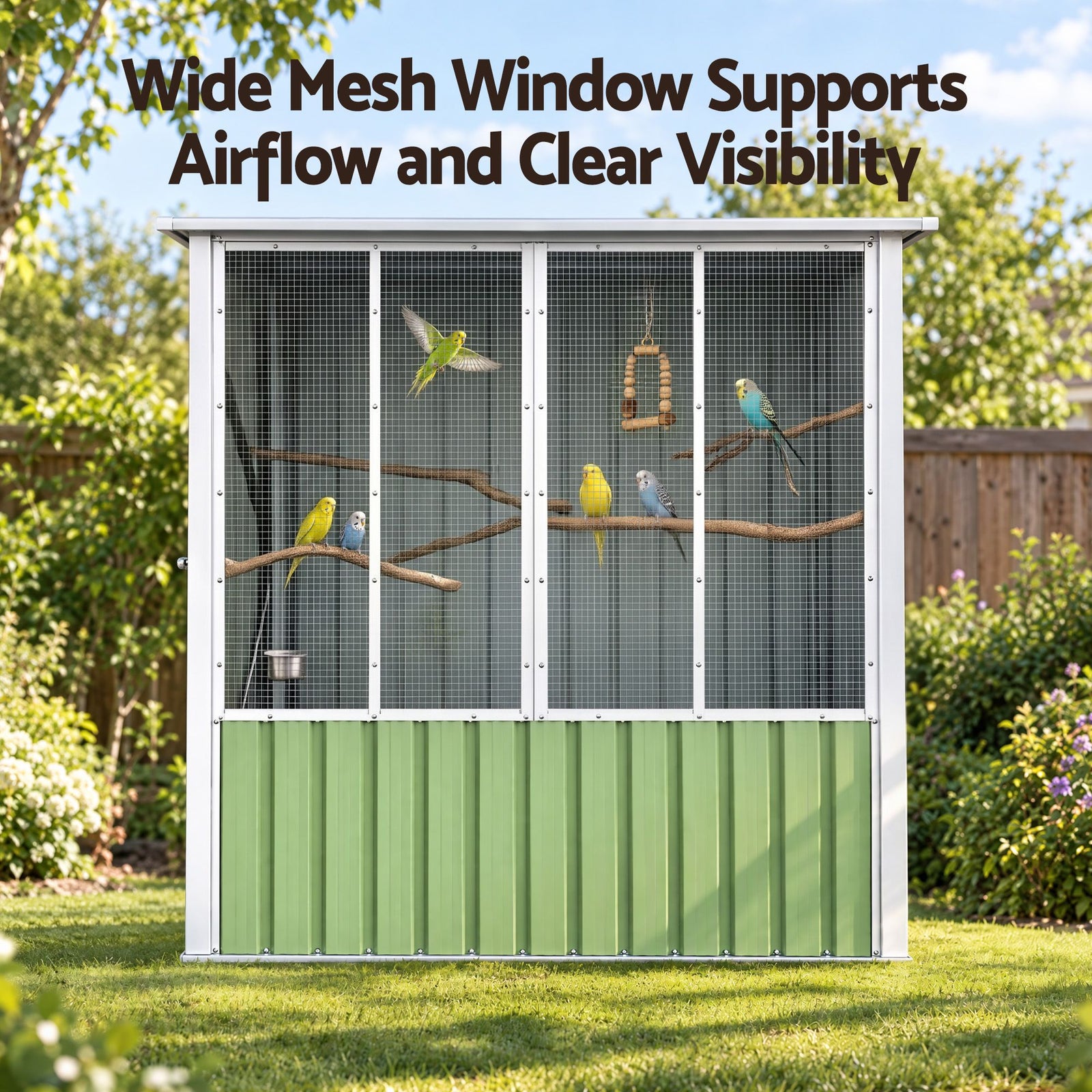 i.Pet Bird Cage Outdoor Aviary 180cm Walk In Access Galvanised Metal Green