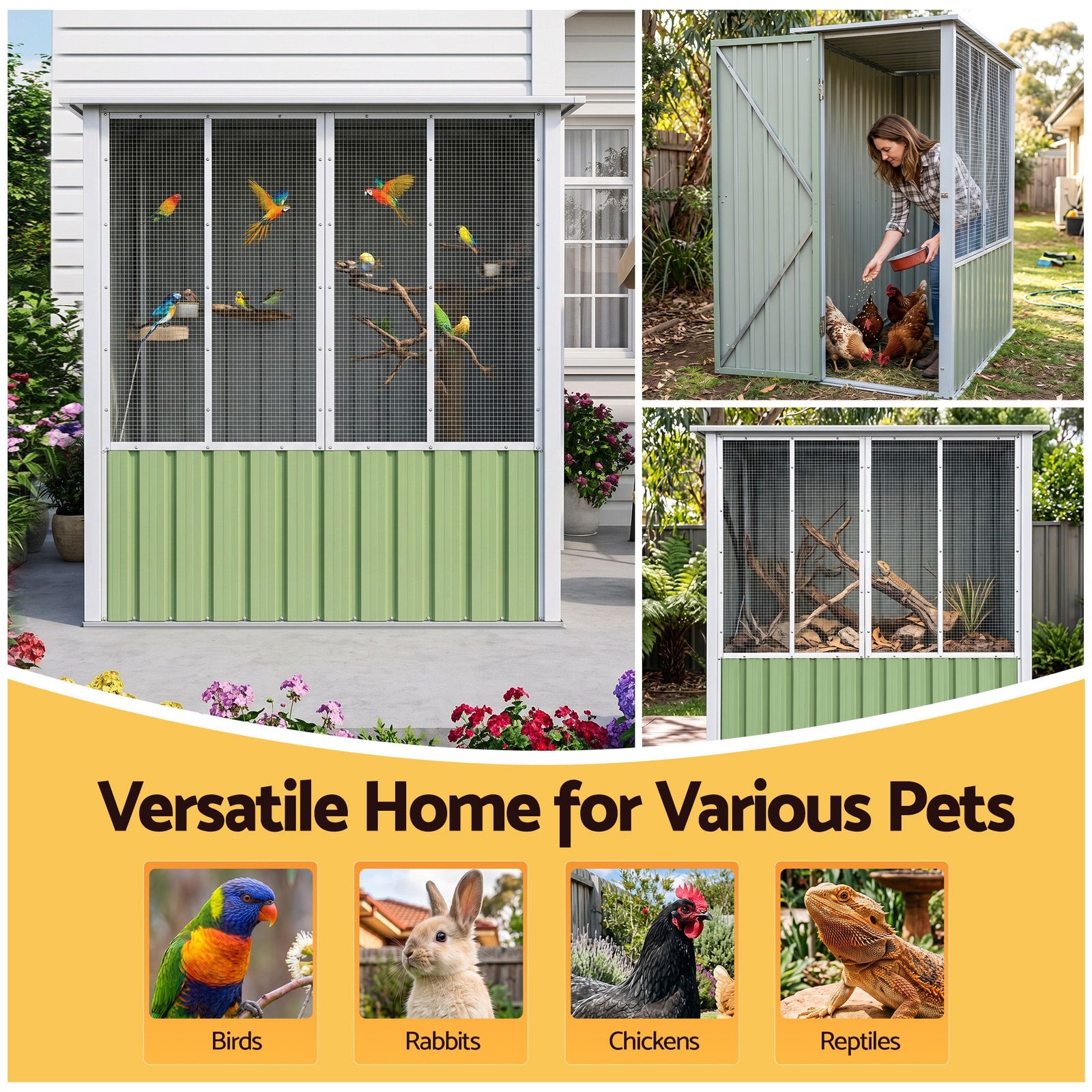 i.Pet Bird Cage Outdoor Aviary 180cm Walk In Access Galvanised Metal Green