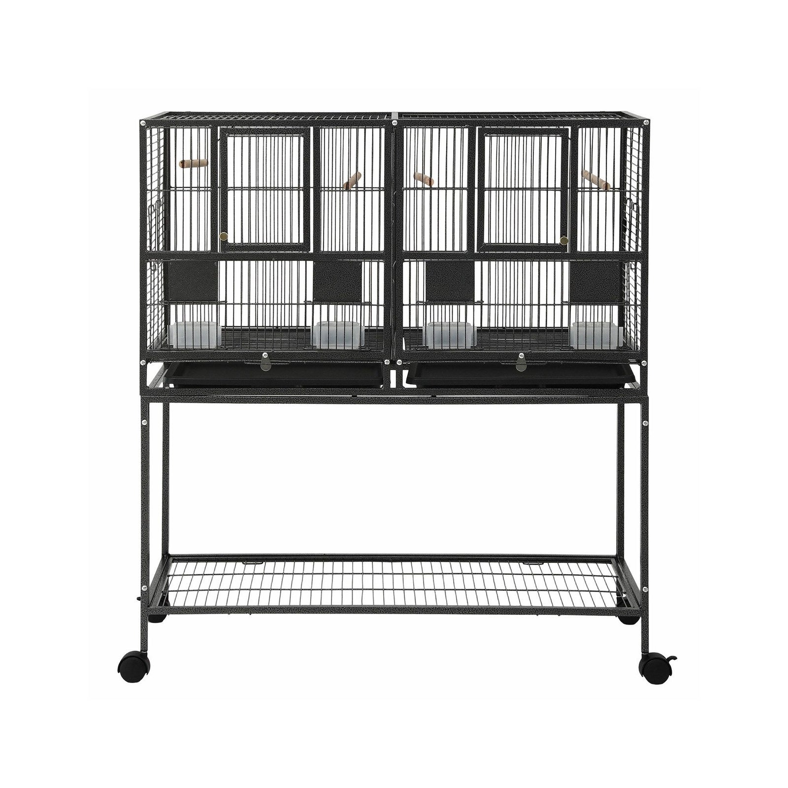 i.Pet 106cm 2-in-1 Bird Cage Aviary with Divider Parrot Budgie Wheels Black