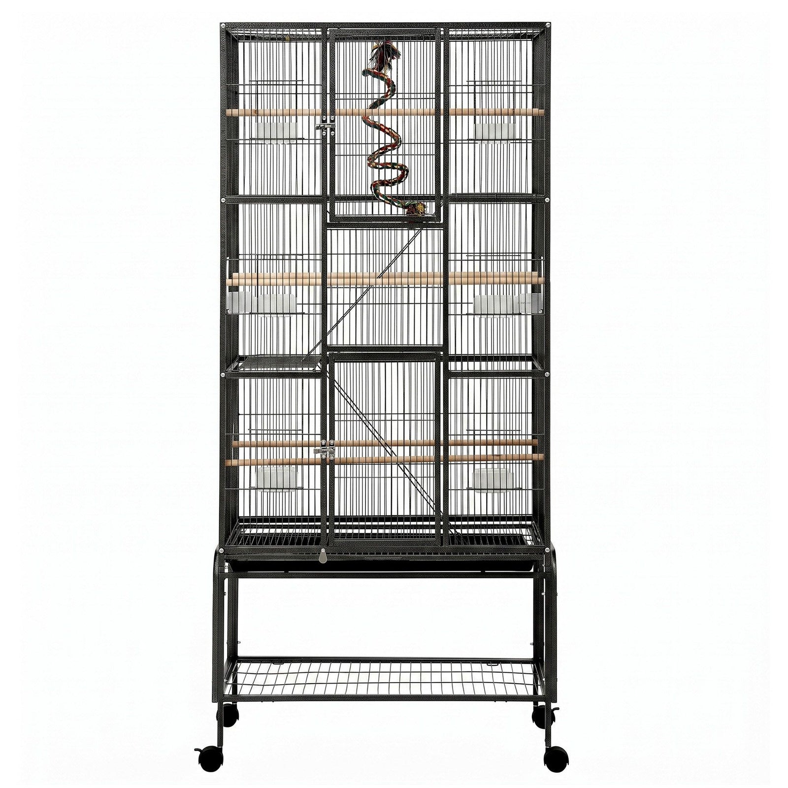 i.Pet 176cm 3-Tier Large Bird Cage Aviary with Ladder Parrot Budgie Wheels Black