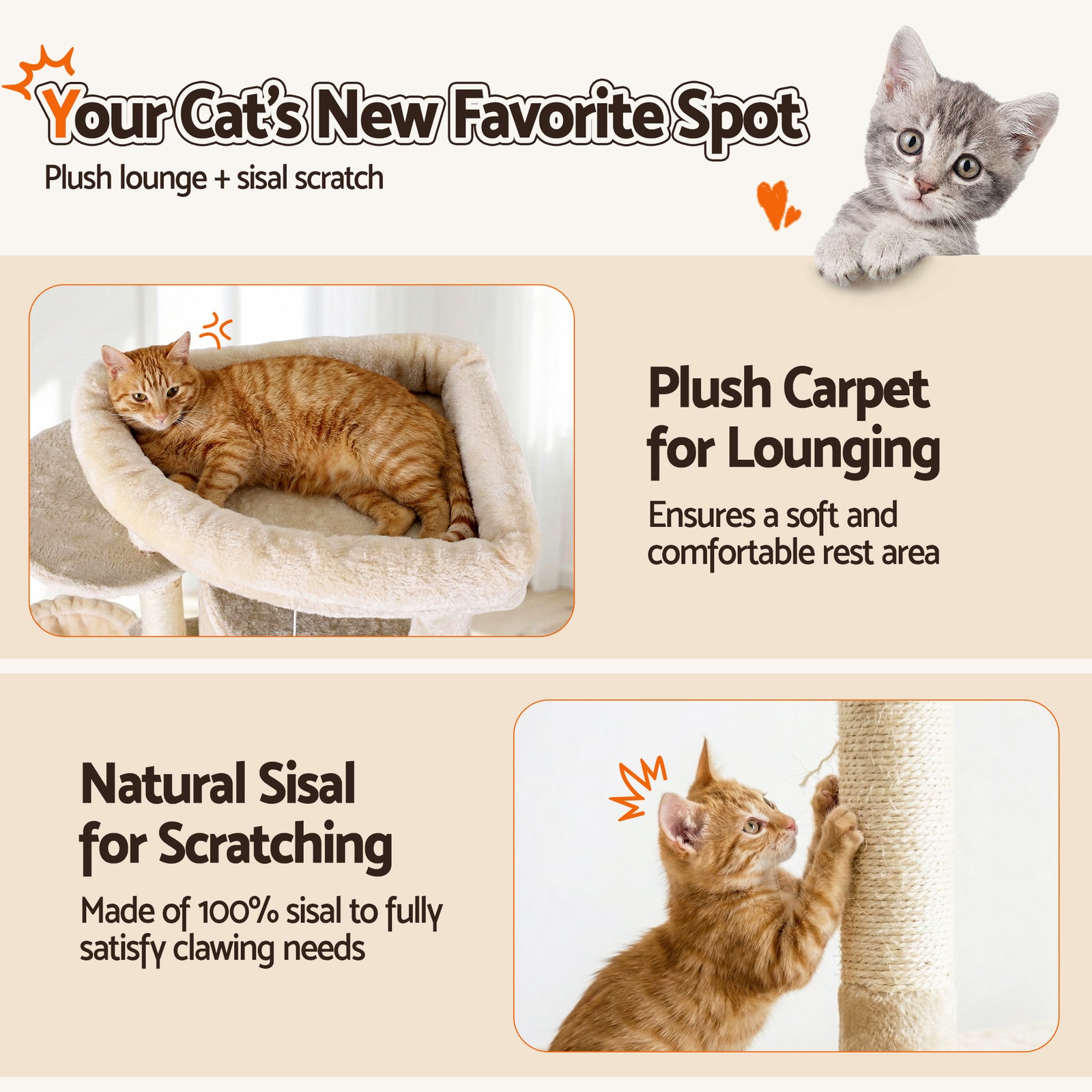 i.Pet Cat Tree Tower 167cm Large Scratching Post Furniture Scratcher House Beige