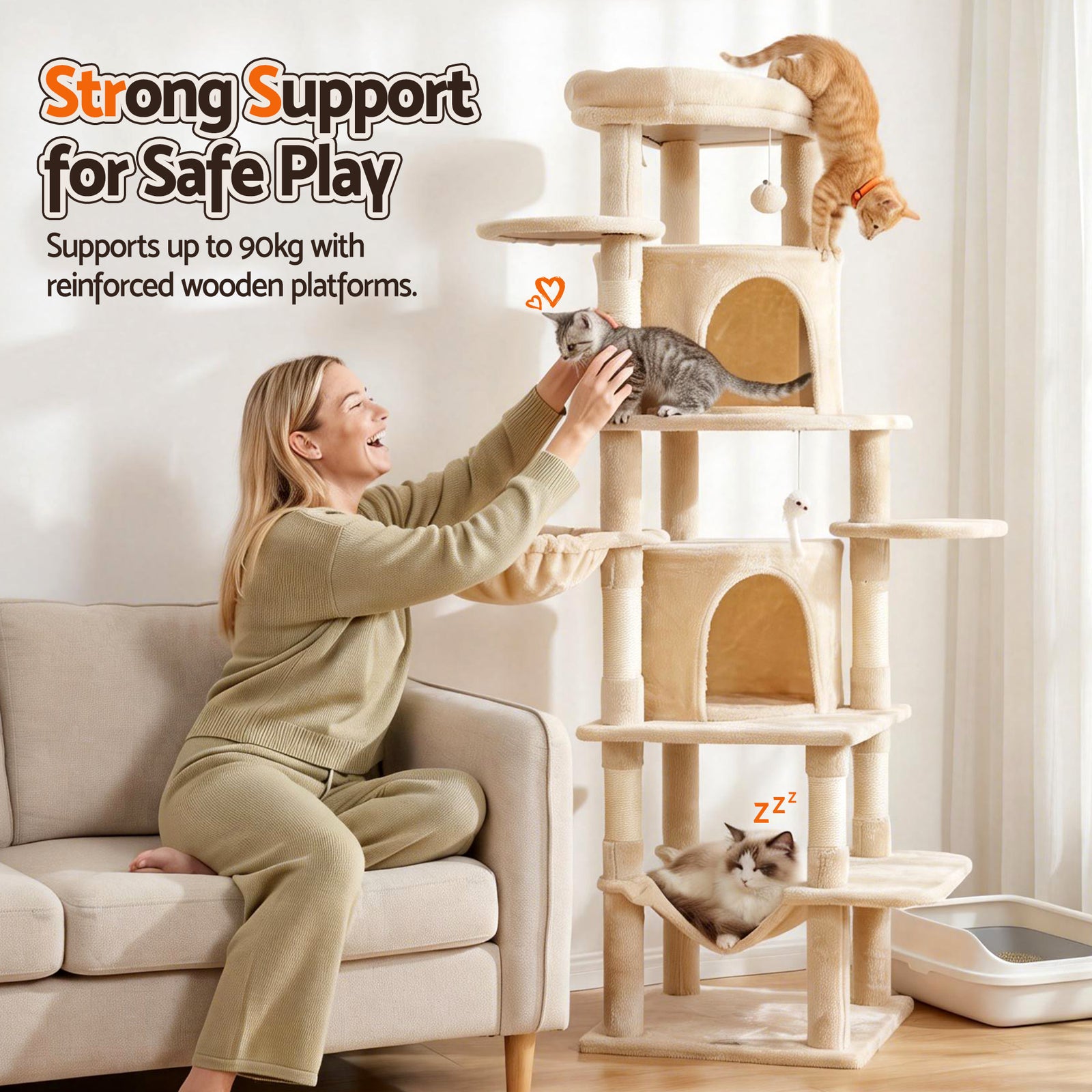 i.Pet Cat Tree Tower 167cm Large Scratching Post Furniture Scratcher House Beige