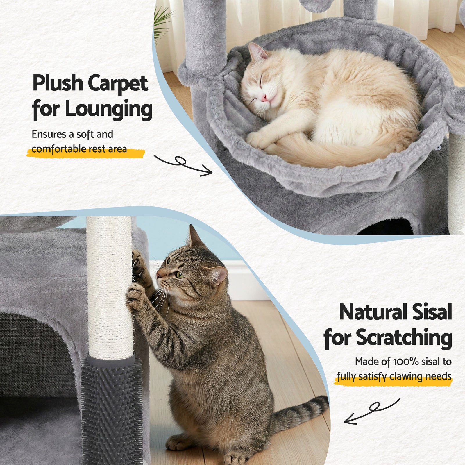 i.Pet Cat Tree Tower 82cm Scratching Post Furniture Scratcher House Light Grey