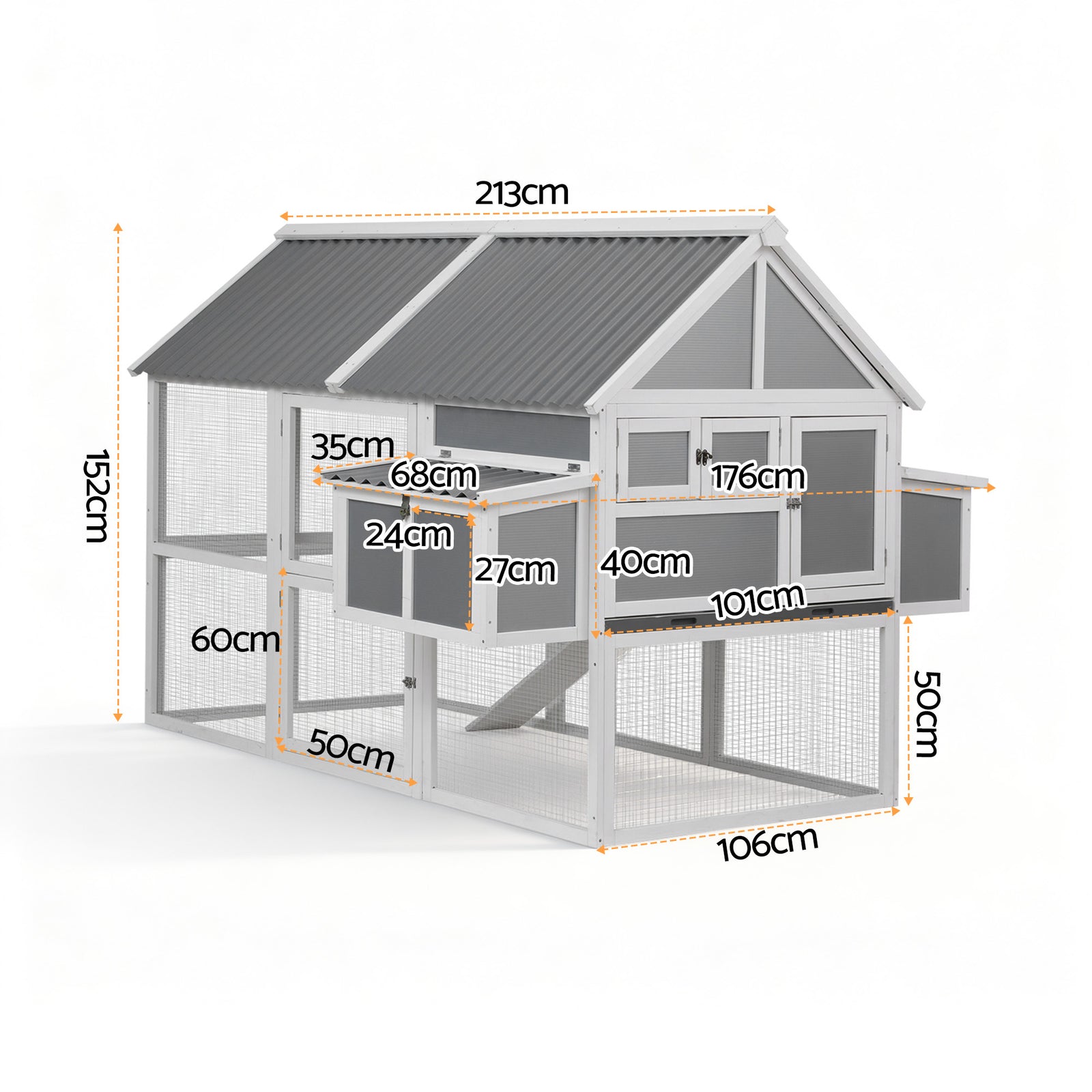 i.Pet Chicken Coop Large Outdoor Rabbit Hutch Chook House Hatch Box With Run Grey White