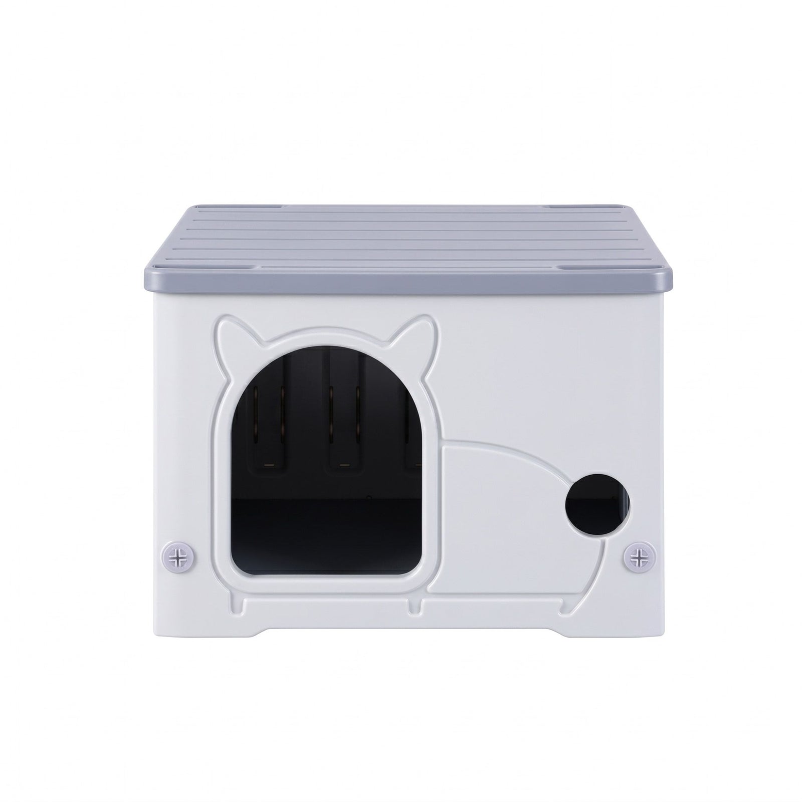 i.Pet Cat House Enclosed Shelter Plastic Nest Stackable Bench Box Outdoor Indoor Grey