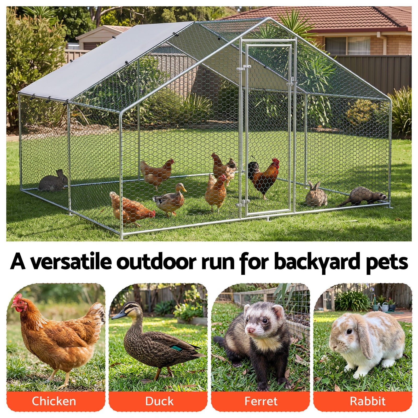 i.Pet Chicken Coop Rabbit Hutch Outdoor Run Walk in Hen Cage Ferret House 3x3x2m