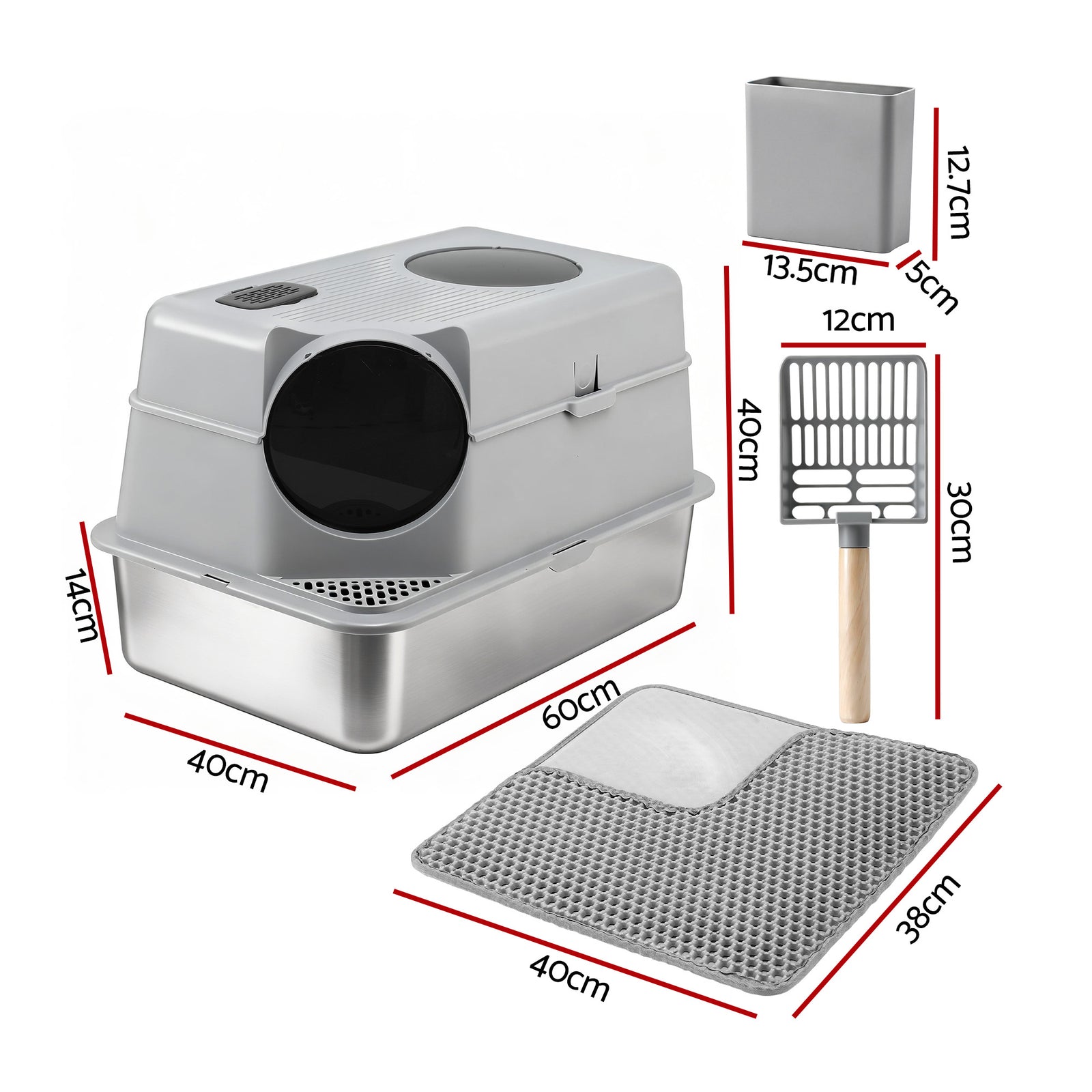 i.Pet Cat Litter Box Large Stainless Steel High Sided Pet Toilet Odour Control