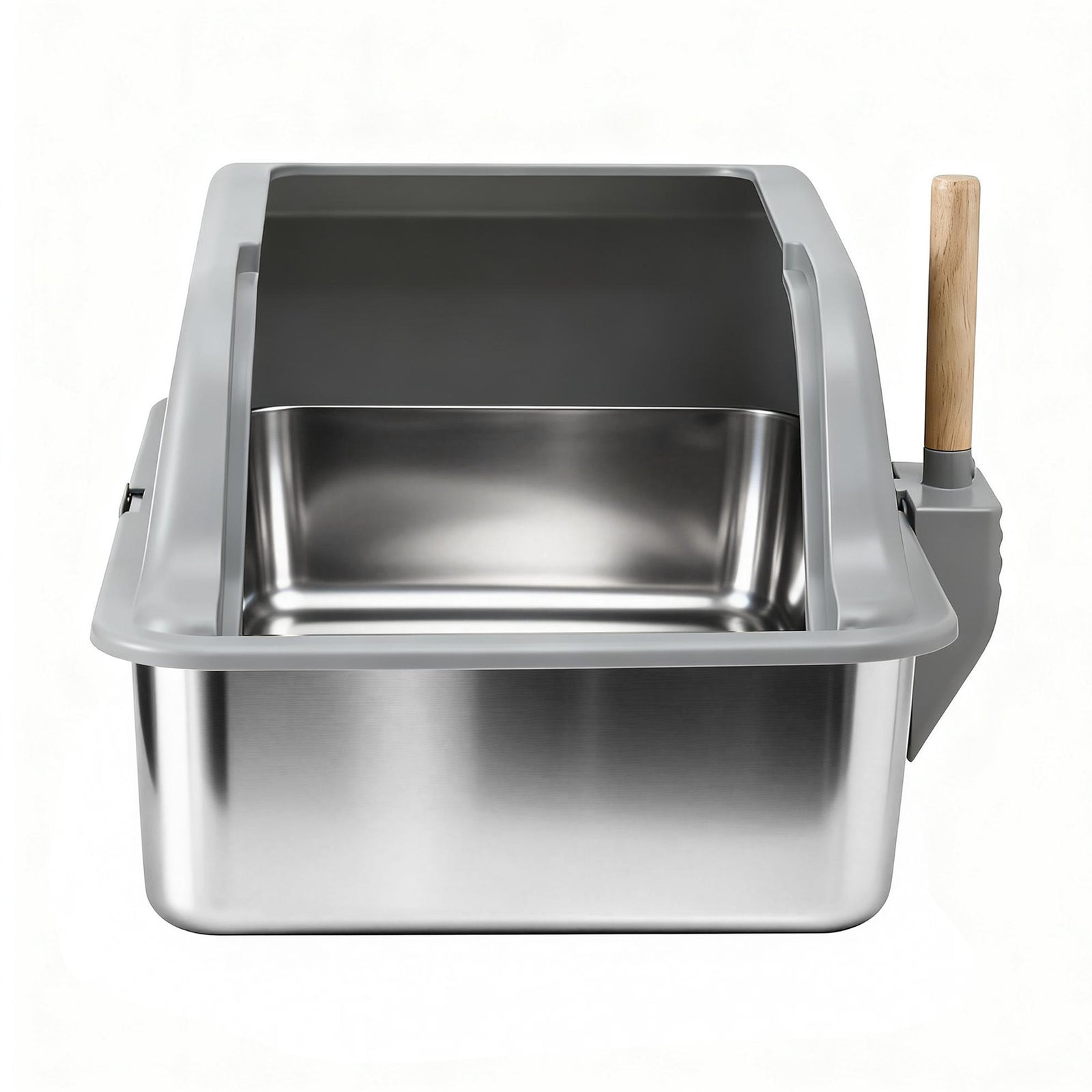 i.Pet Cat Litter Box Stainless Steel Large Semi-Enclosed Pet Kitty Toilet Grey