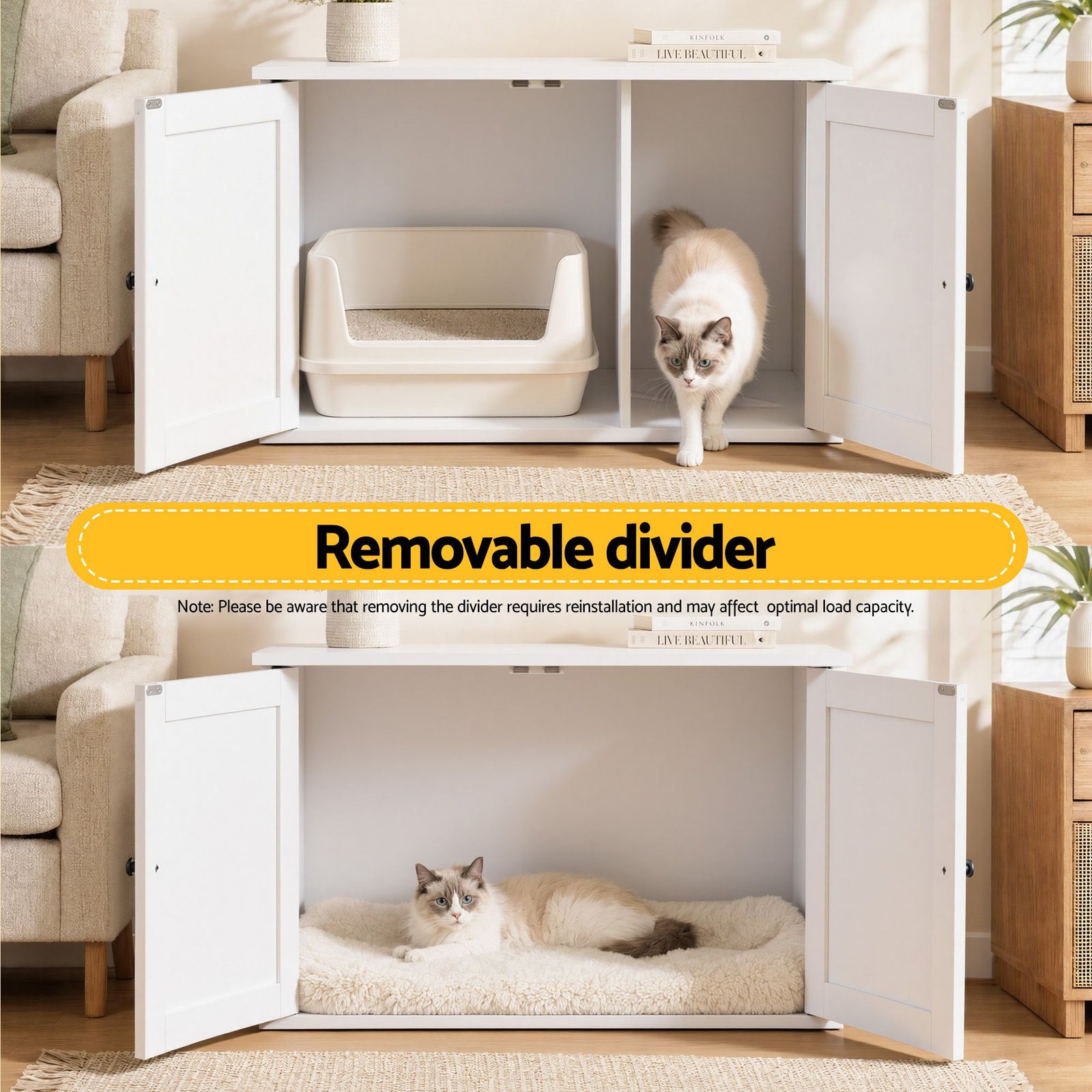 i.Pet 80x53cm Cat Litter Box Enclosure Hidden Litter Tray Cabinet Furniture White