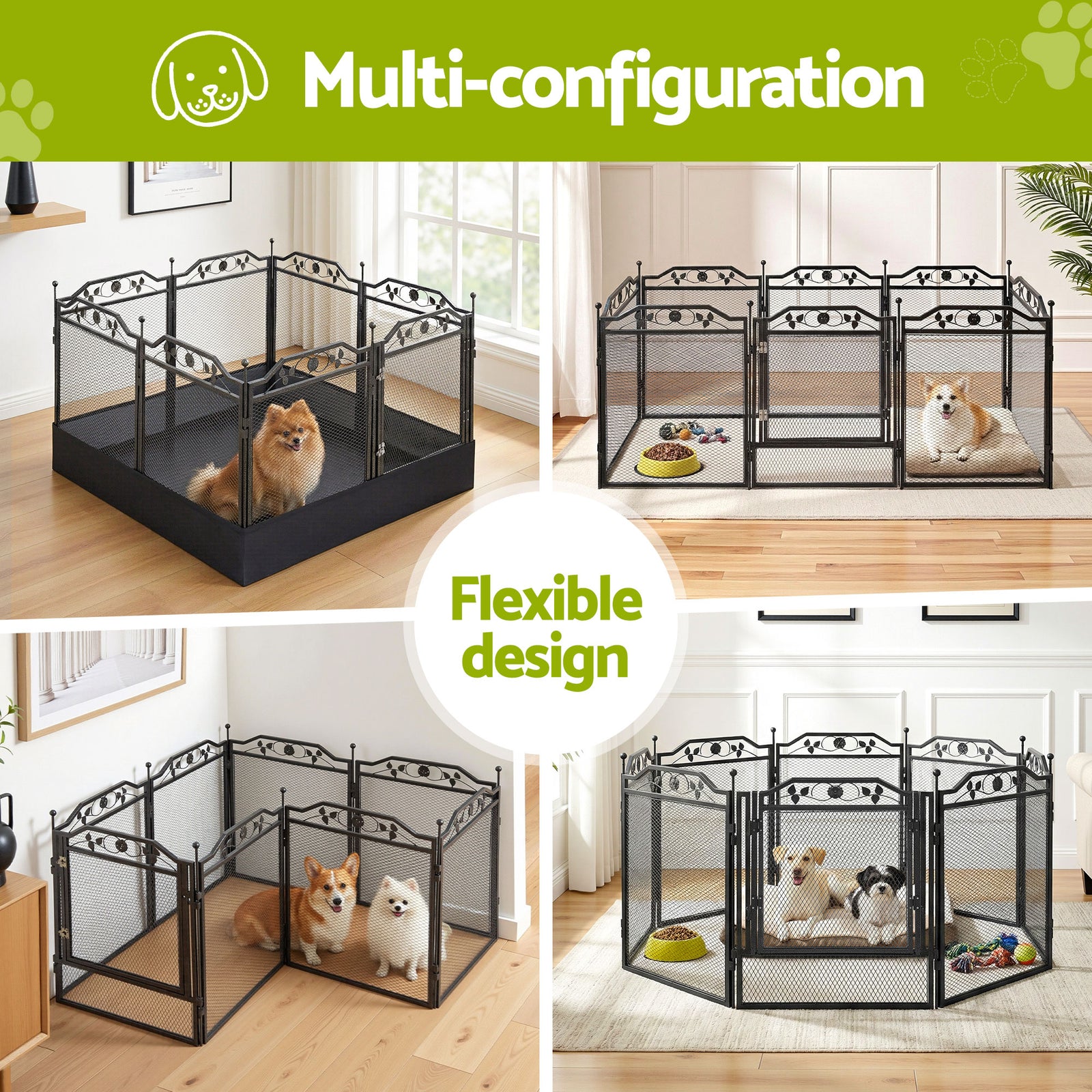 i.Pet Pet Dog Playpen Heavy-Duty Enclosure Multi-Configuration Indoor Outdoor Black