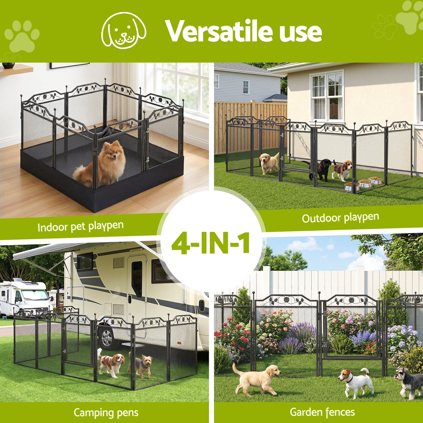 i.Pet Pet Dog Playpen Heavy-Duty Enclosure Multi-Configuration Indoor Outdoor Black