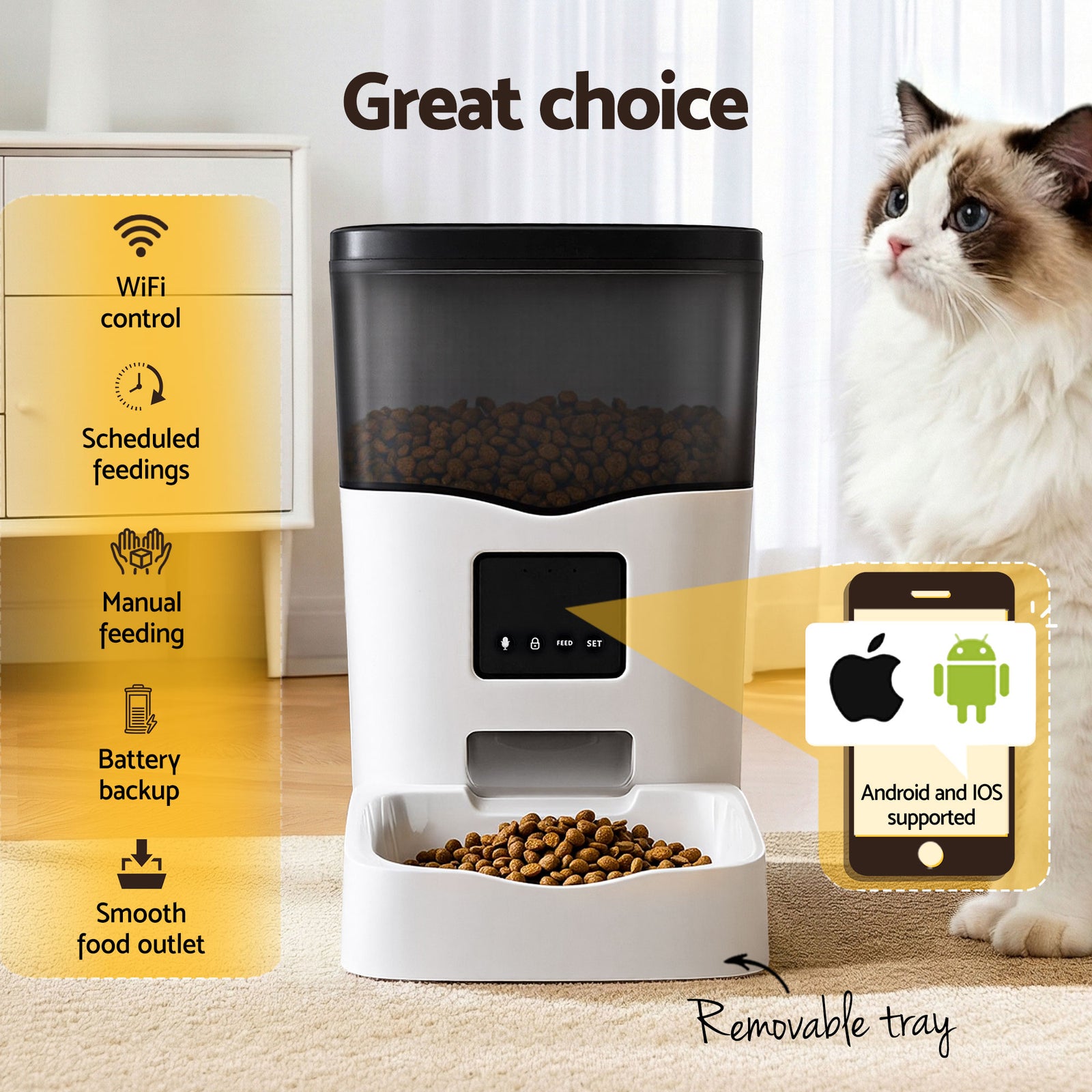 i.Pet Automatic Pet Feeder Dog Cat Feeder Wifi 3L Auto Smart Food Dispenser
