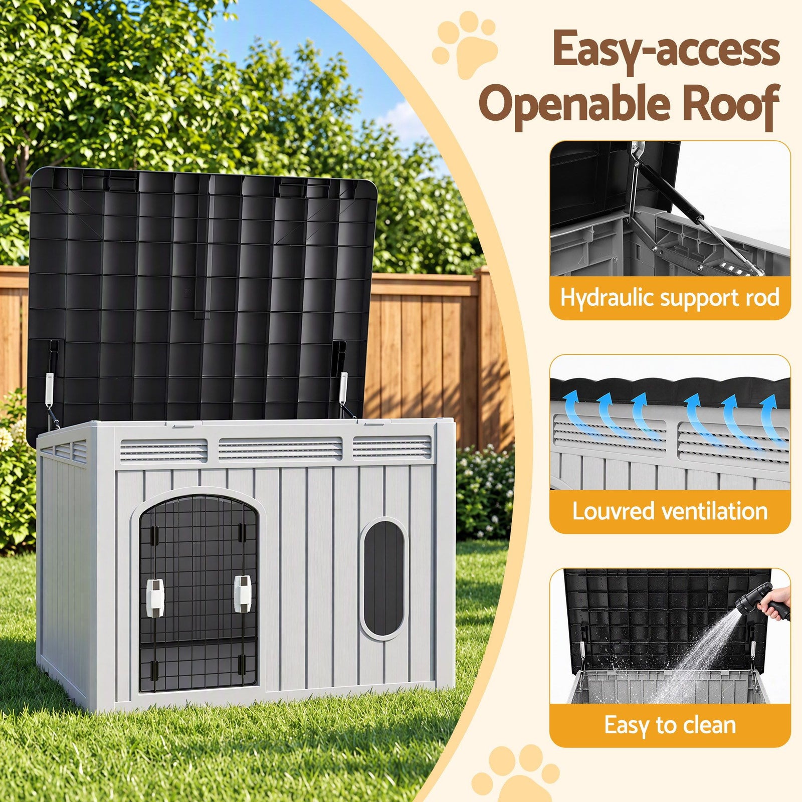 i.Pet 109cm Large Dog House Outdoor Pet Kennel with Metal Door Grey